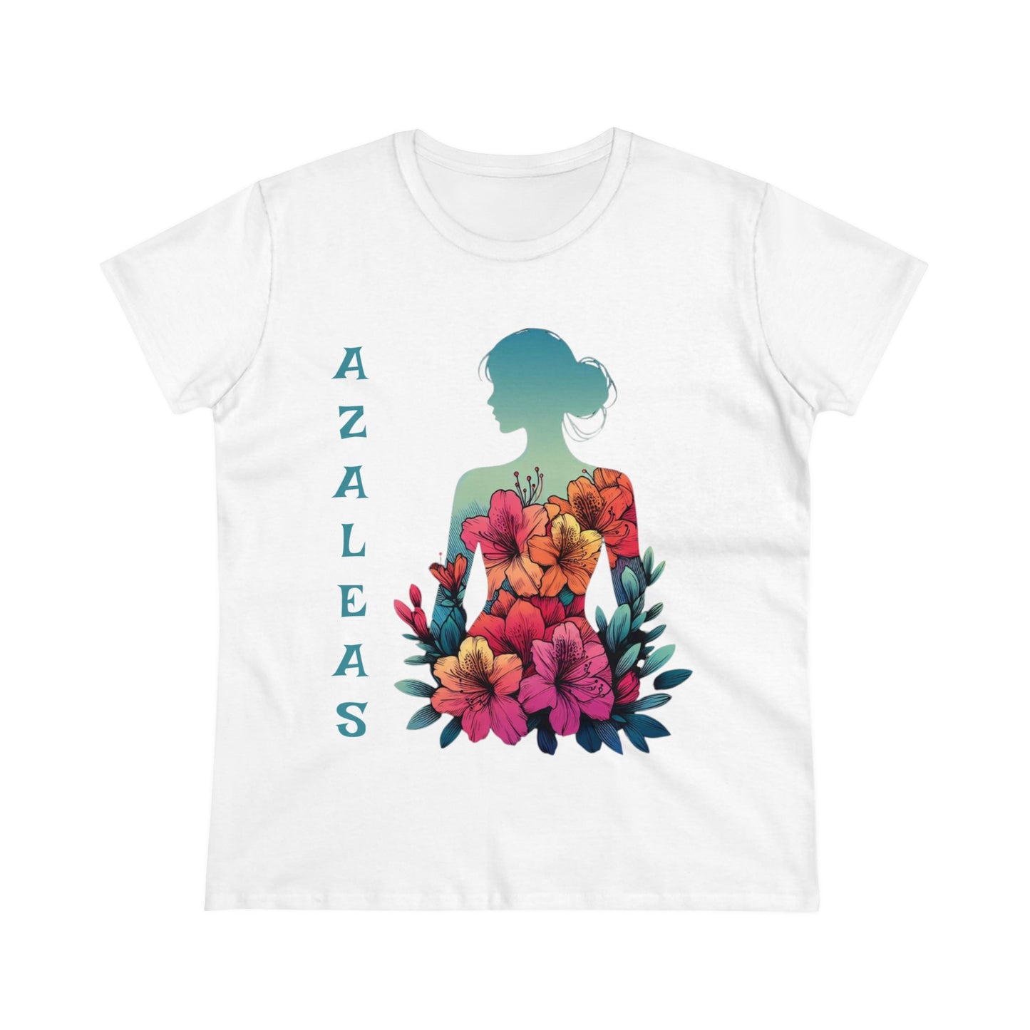 Azalea Whispers: Woman in Bloom, Midweight Cotton Tee