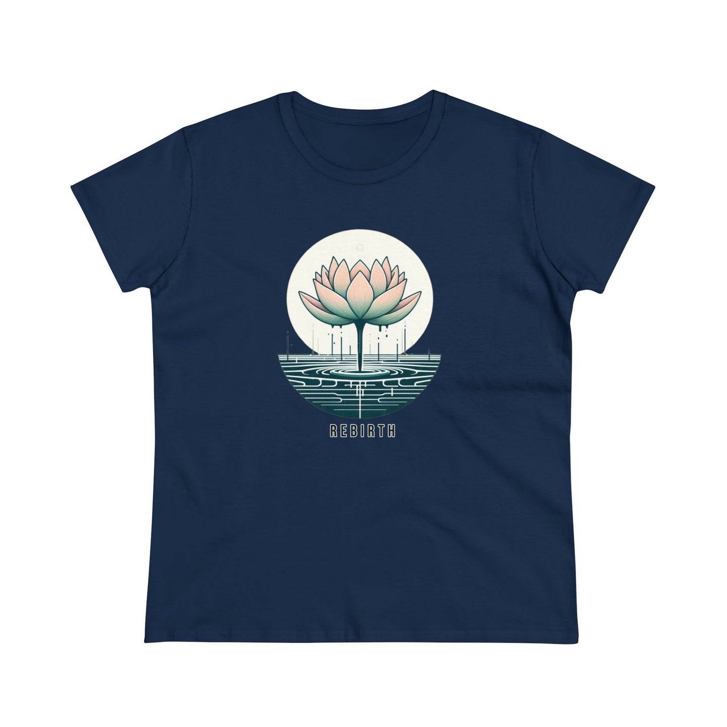 Blossoming Beauty, Women's Cotton Graphic T-Shirt with Lotus Flower Embrace and Rebirth Text