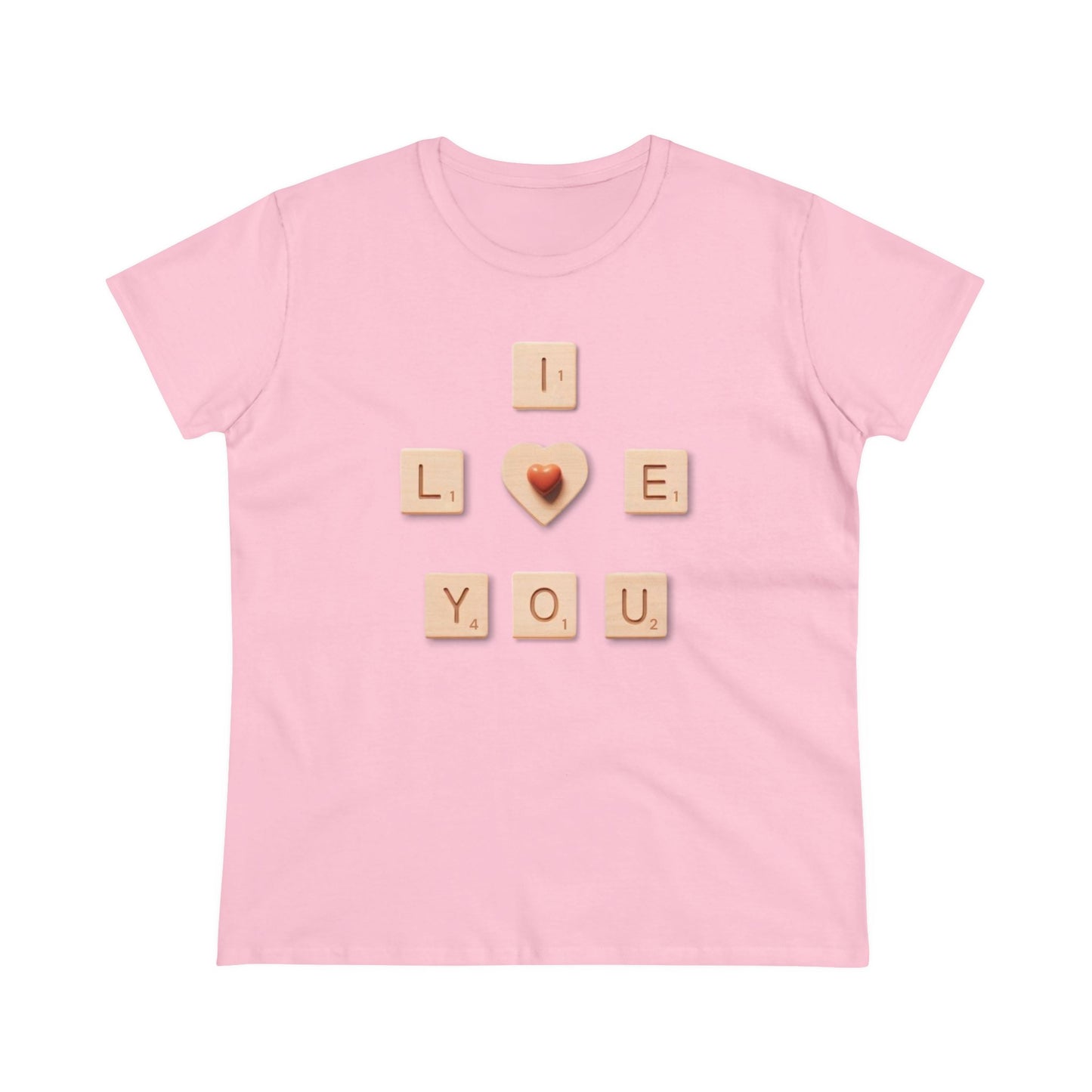Tile Talk: Women's 'I Love You' Scrabble Graphic Tee - Spellbound Affection! Midweight Cotton Tee