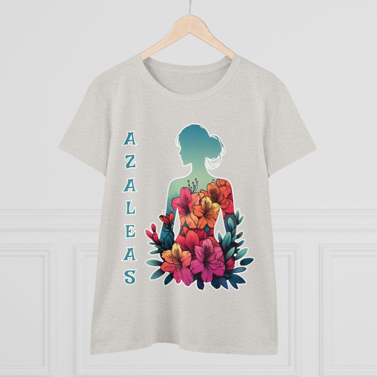 Azalea Whispers: Woman in Bloom, Midweight Cotton Tee
