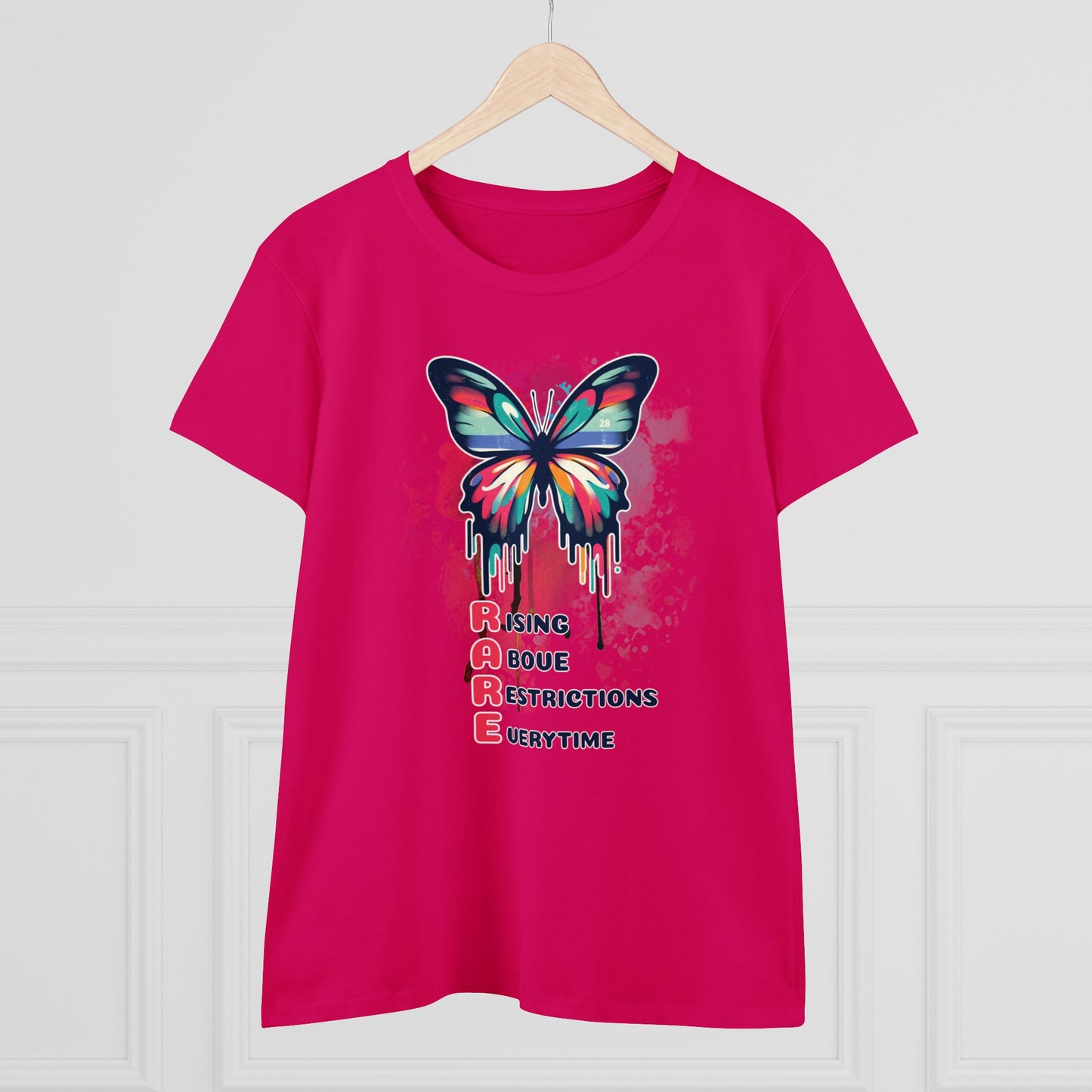 Fluttering Freedom: Women's Graphic T - RARE - Rising Above Restrictions Every Time