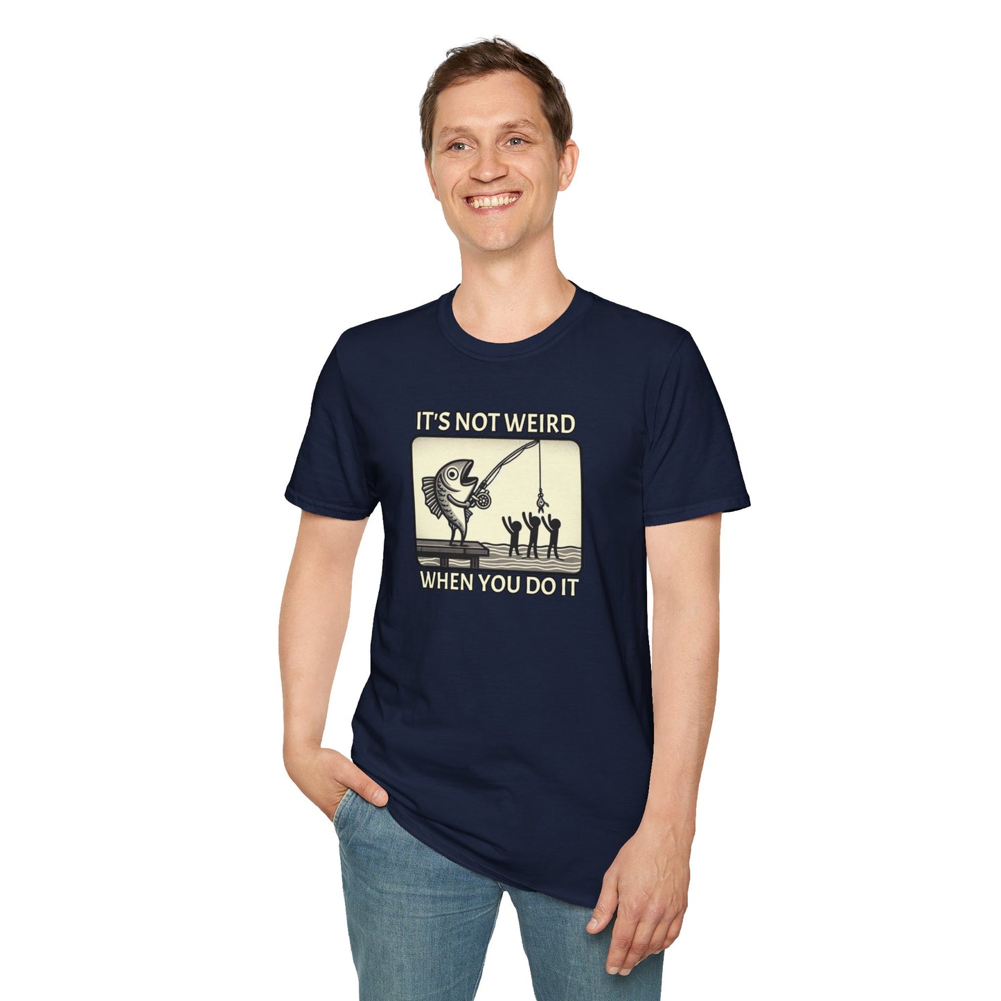 Fish Out of Water: Reeling in the Irony with Human Fishing Graphic T-shirt
