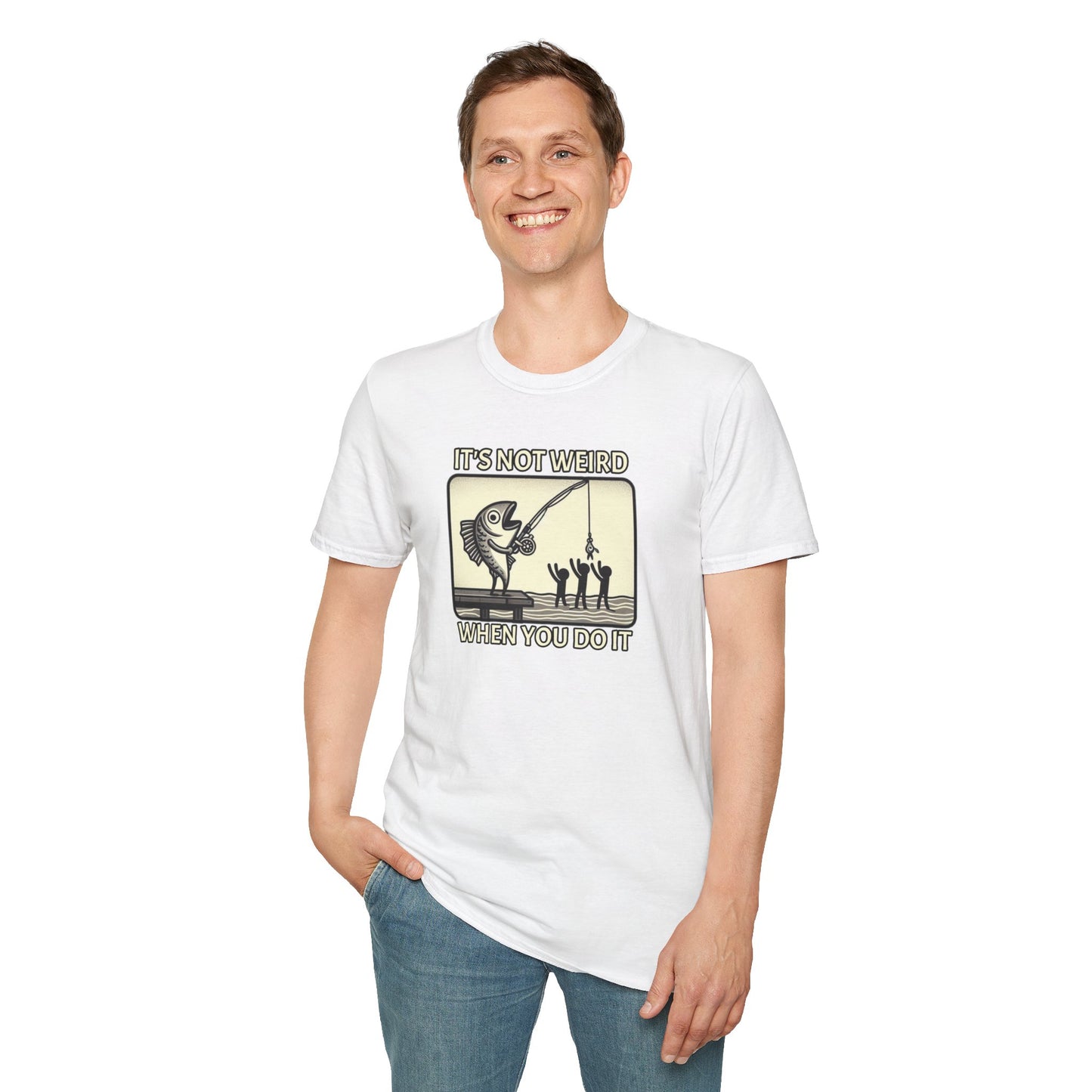 Fish Out of Water: Reeling in the Irony with Human Fishing Graphic T-shirt
