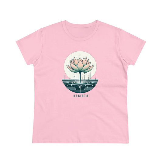 Blossoming Beauty, Women's Cotton Graphic T-Shirt with Lotus Flower Embrace and Rebirth Text