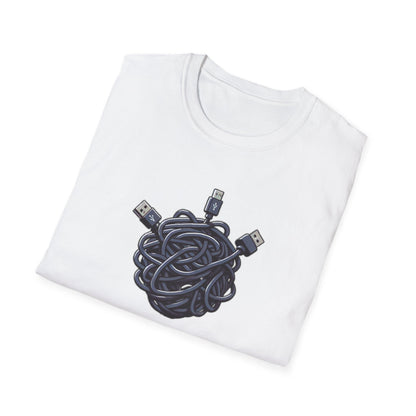 Charger Chaos Tee, Untangling Cords, The Modern-Day Rubik's Cube Challenge | Funny Graphic T-Shirt for Tech-Savvy Adults!