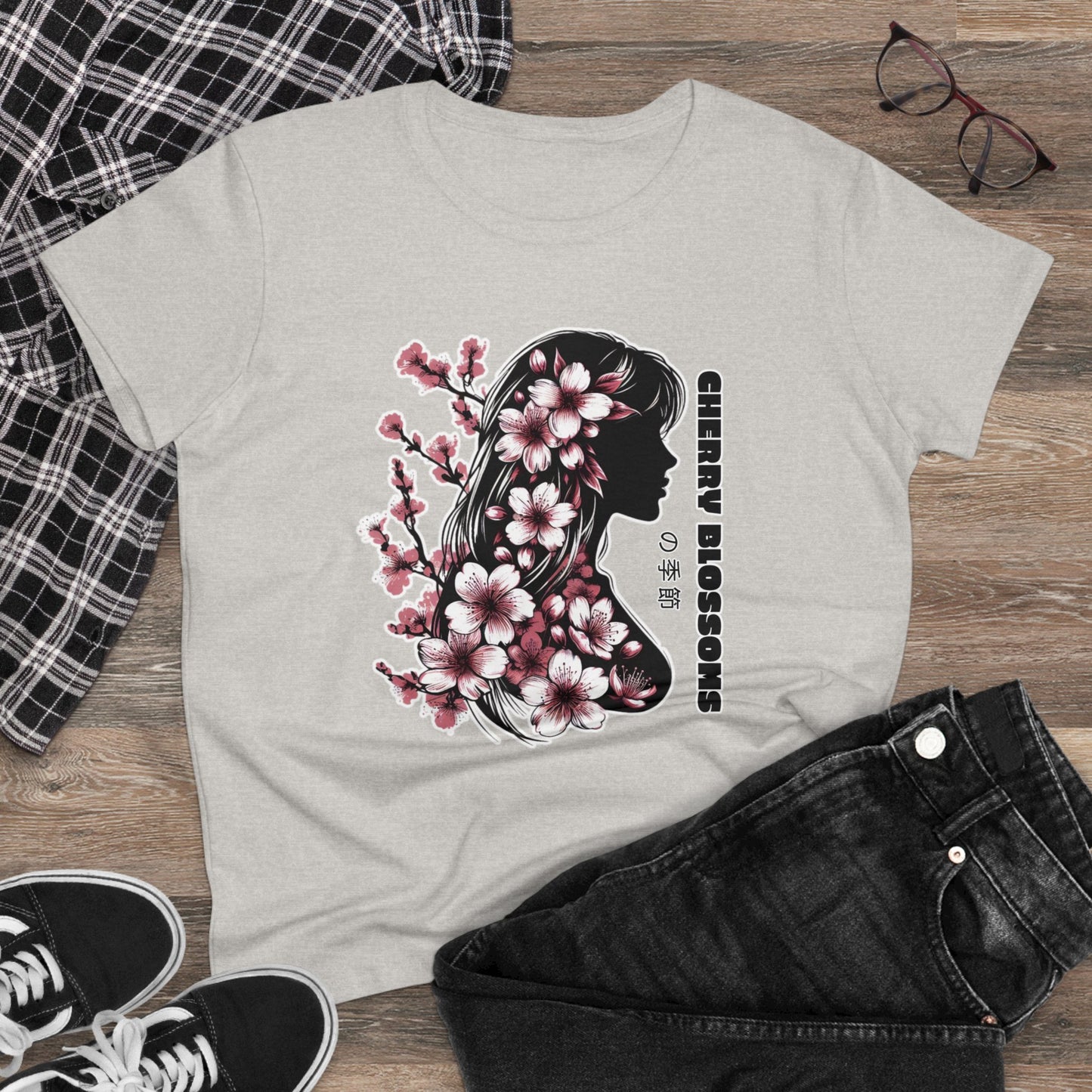 Blossoming Dreams: Dance of Cherry Petals Midweight Cotton Tee