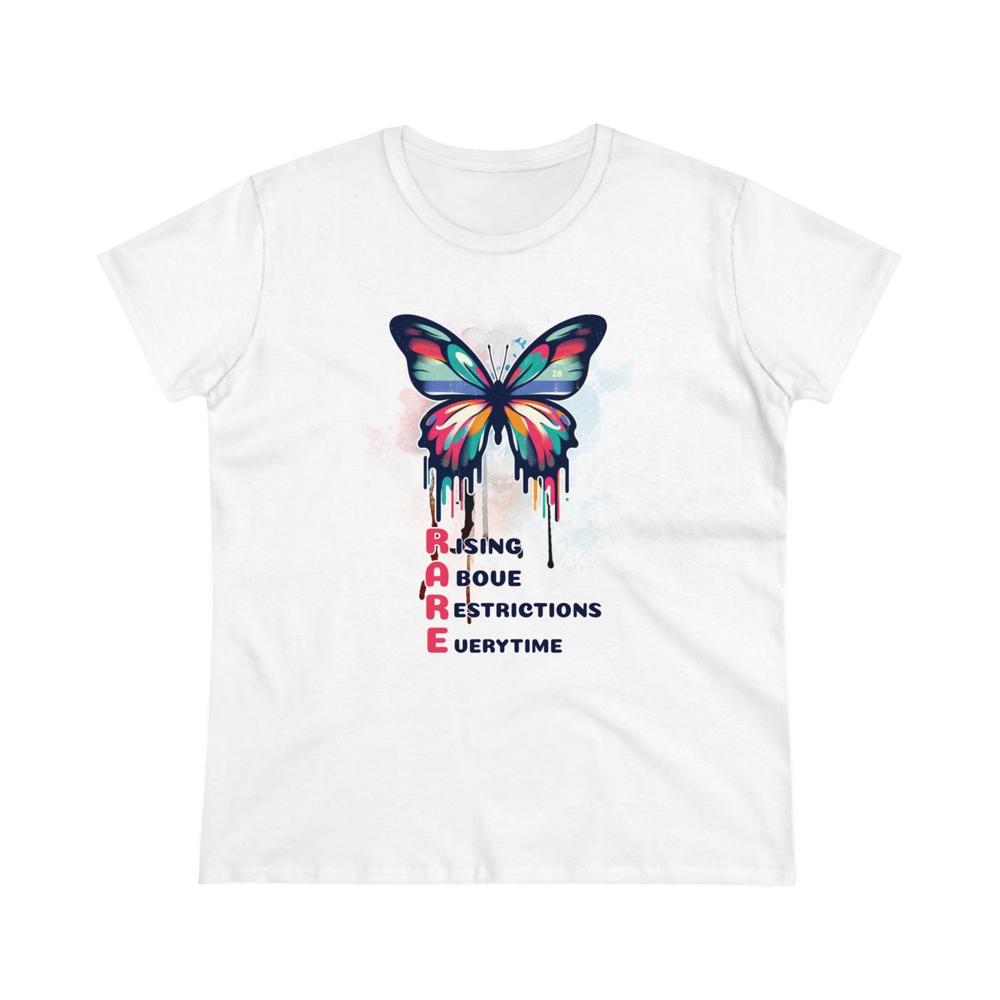 Fluttering Freedom: Women's Graphic T - RARE - Rising Above Restrictions Every Time