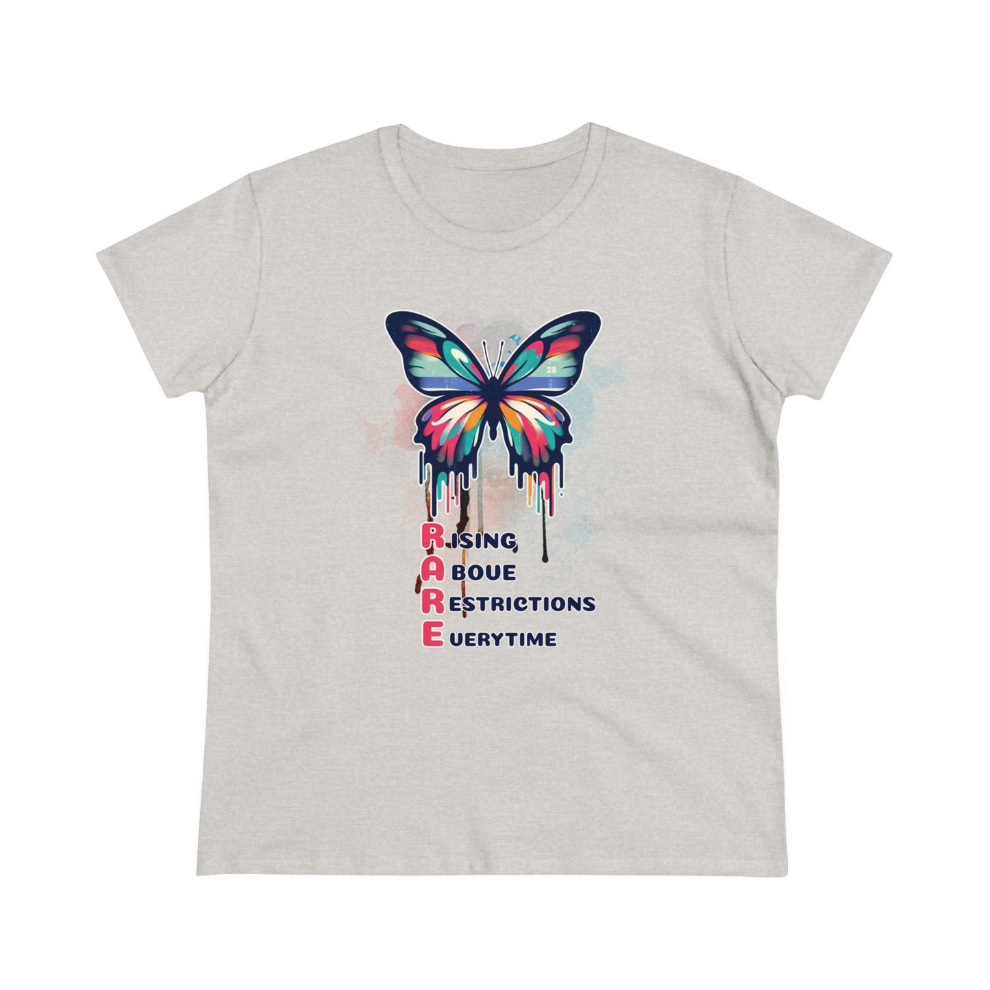 Fluttering Freedom: Women's Graphic T - RARE - Rising Above Restrictions Every Time