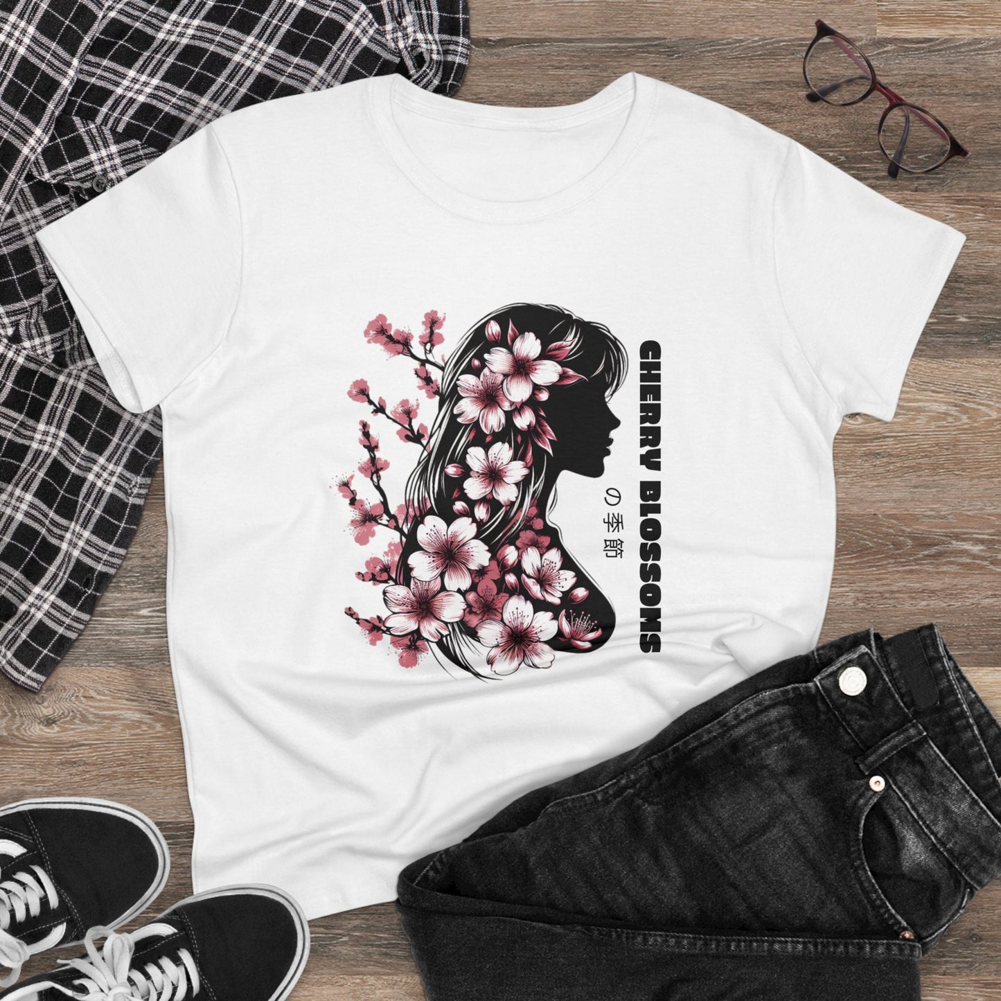 Blossoming Dreams: Dance of Cherry Petals Midweight Cotton Tee