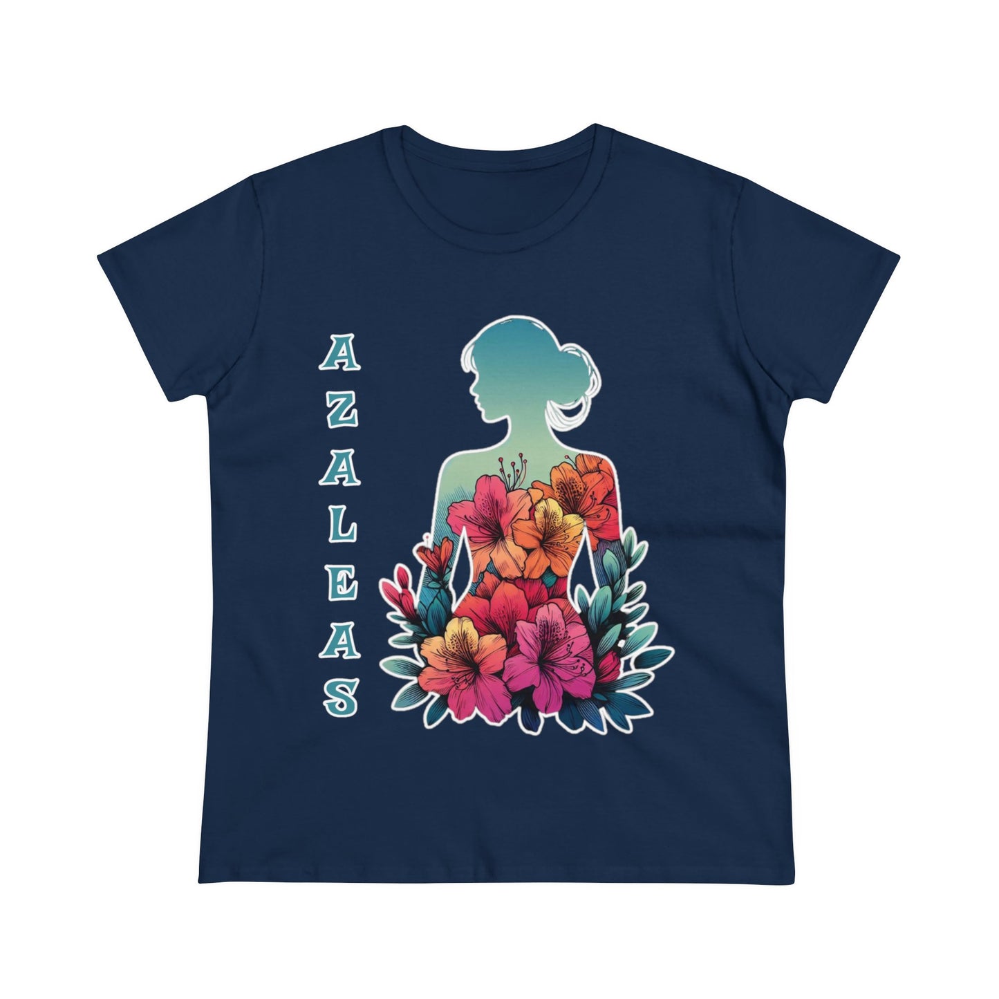 Azalea Whispers: Woman in Bloom, Midweight Cotton Tee