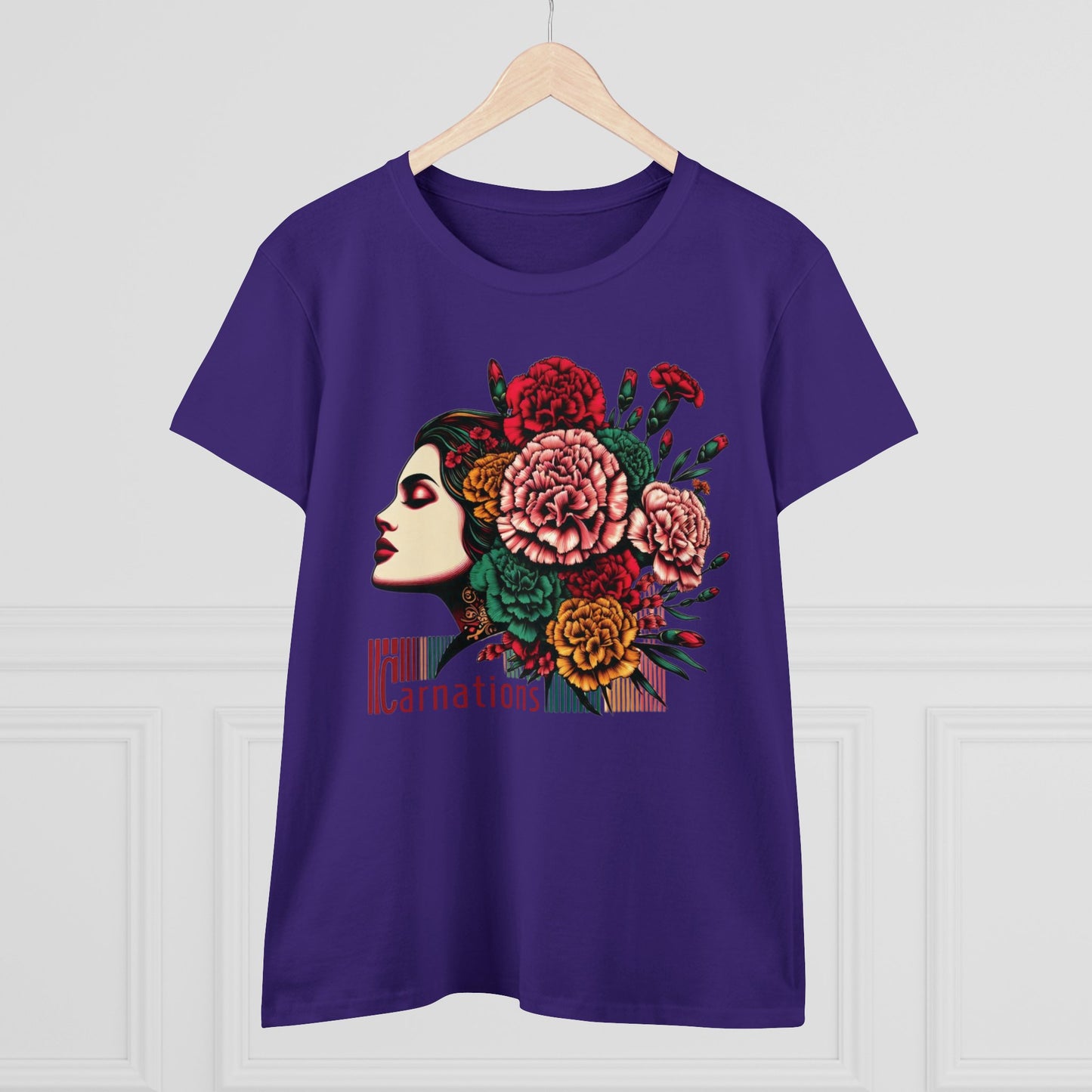 Petals and Poise: Carnation Lady Graphic Midweight Cotton Tee