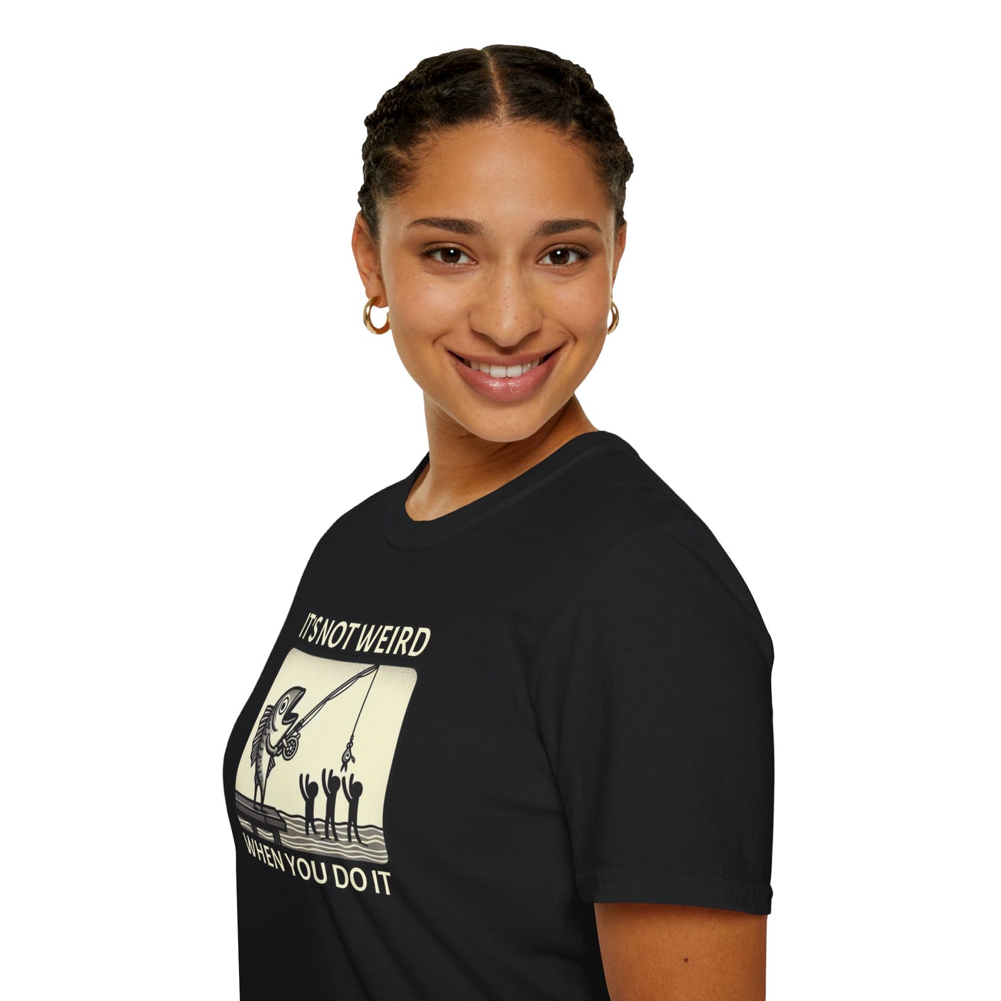 Fish Out of Water: Reeling in the Irony with Human Fishing Graphic T-shirt