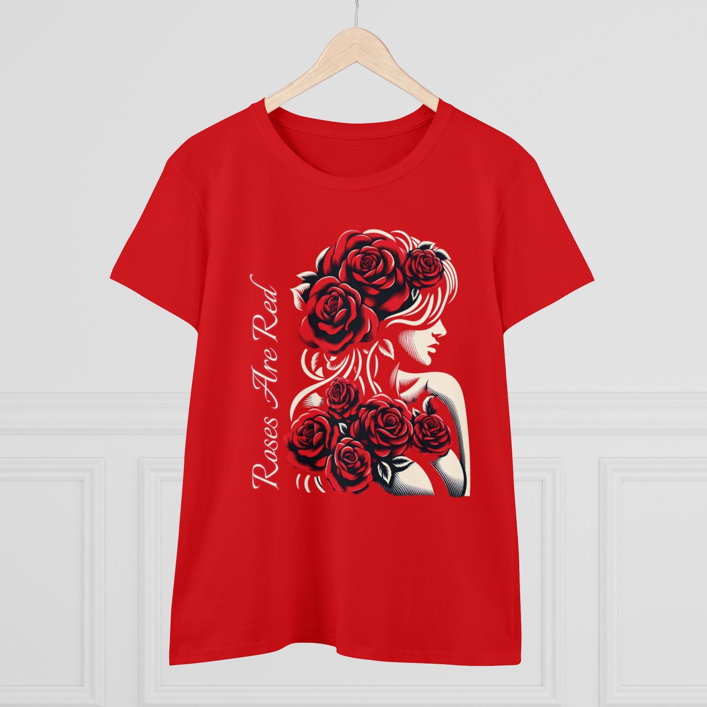 Rosy Radiance: Floral Femme Fatale Women's Midweight Cotton Tee