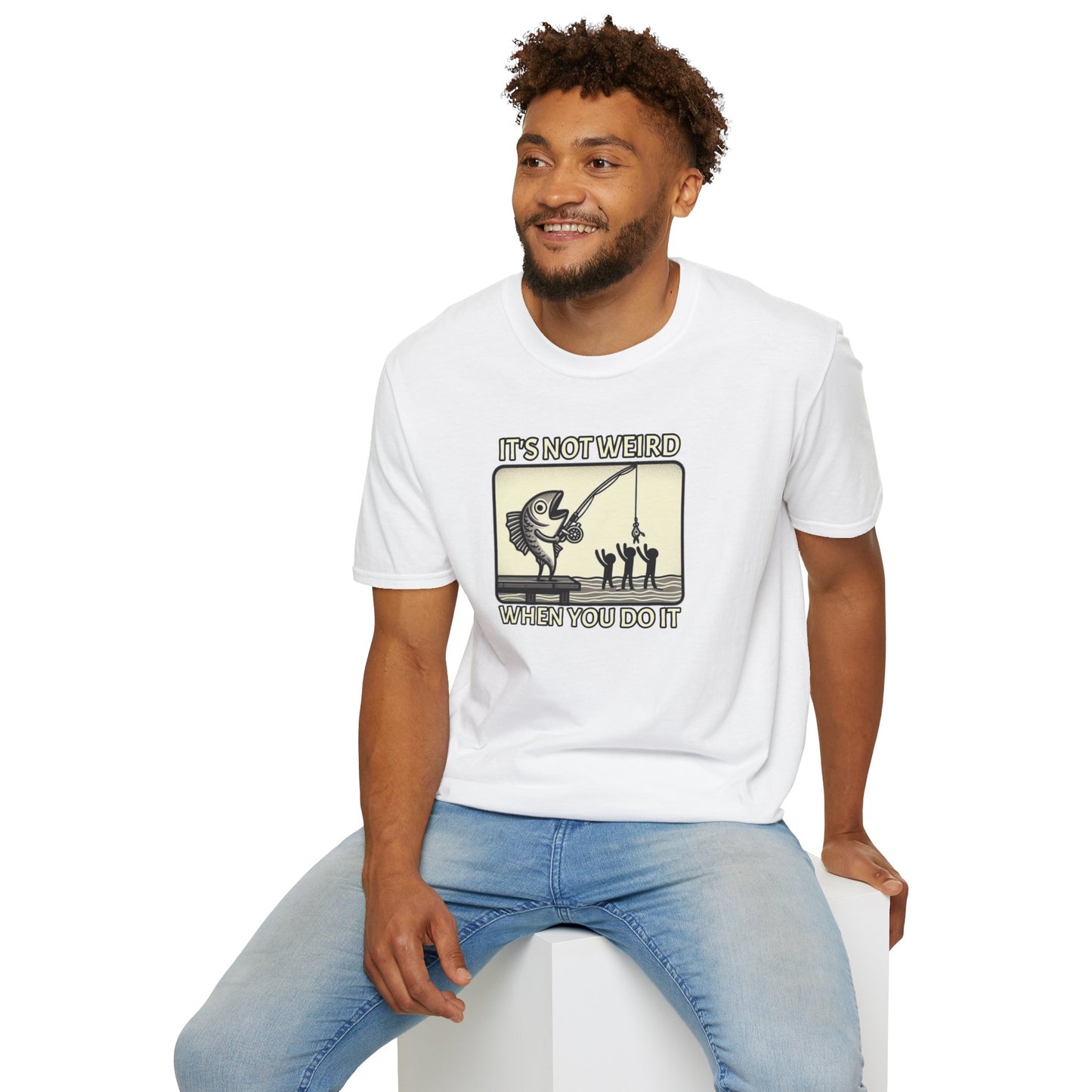 Fish Out of Water: Reeling in the Irony with Human Fishing Graphic T-shirt