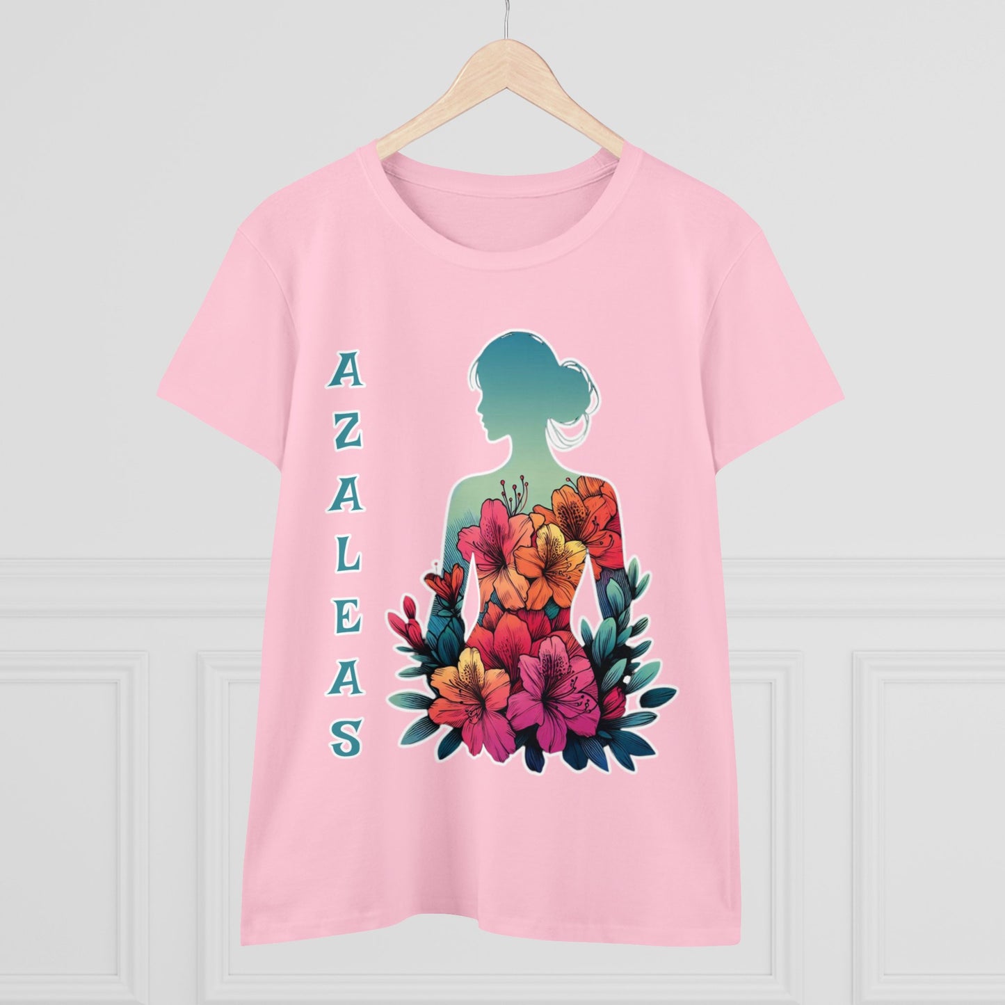 Azalea Whispers: Woman in Bloom, Midweight Cotton Tee