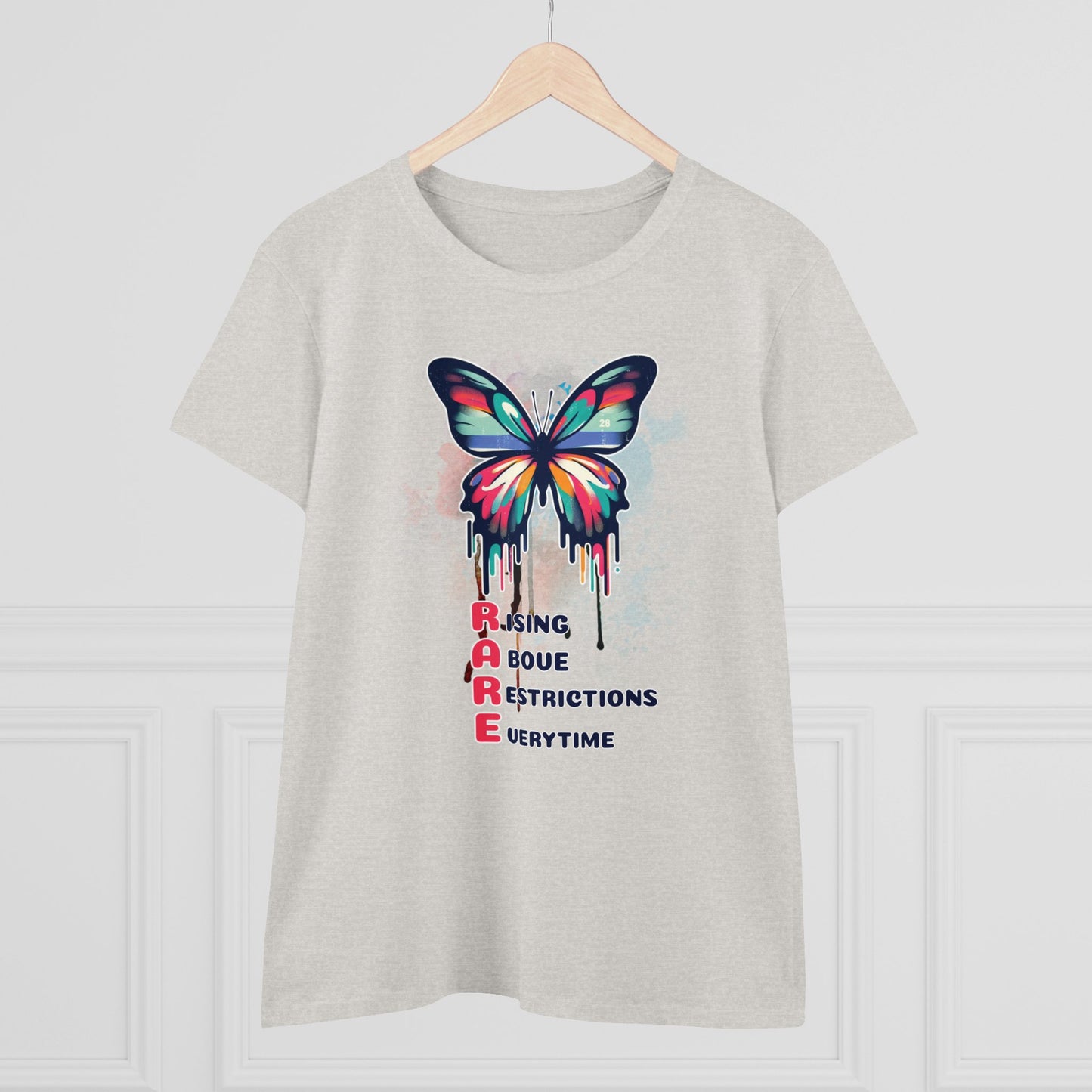 Fluttering Freedom: Women's Graphic T - RARE - Rising Above Restrictions Every Time