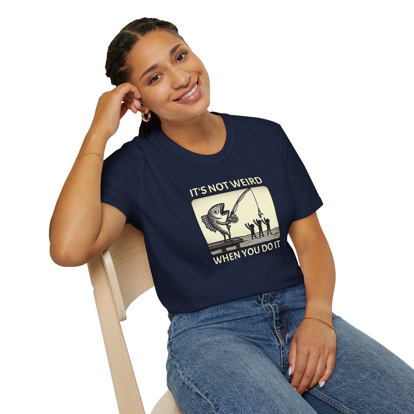 Fish Out of Water: Reeling in the Irony with Human Fishing Graphic T-shirt