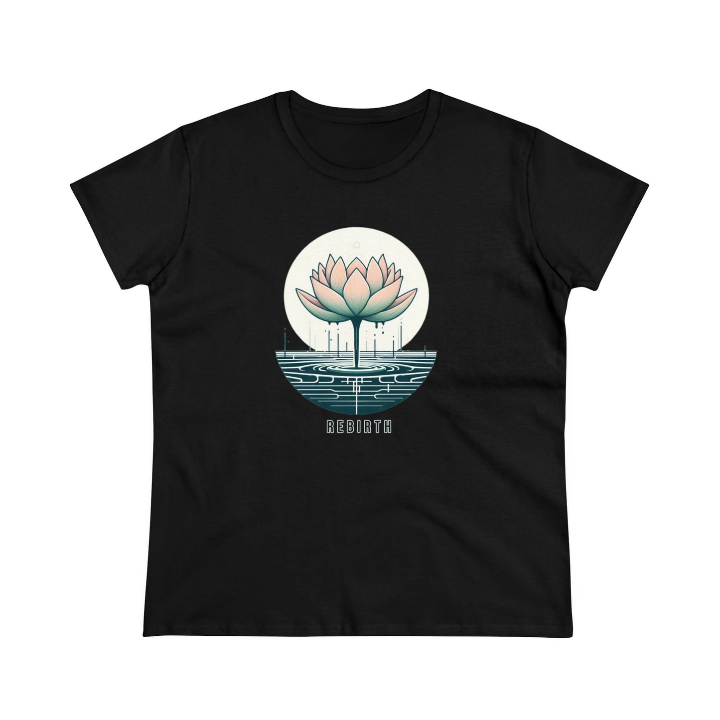 Blossoming Beauty, Women's Cotton Graphic T-Shirt with Lotus Flower Embrace and Rebirth Text