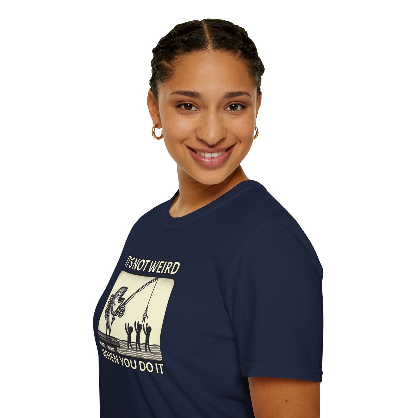 Fish Out of Water: Reeling in the Irony with Human Fishing Graphic T-shirt