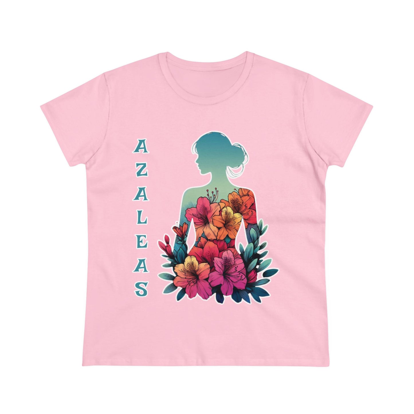 Azalea Whispers: Woman in Bloom, Midweight Cotton Tee