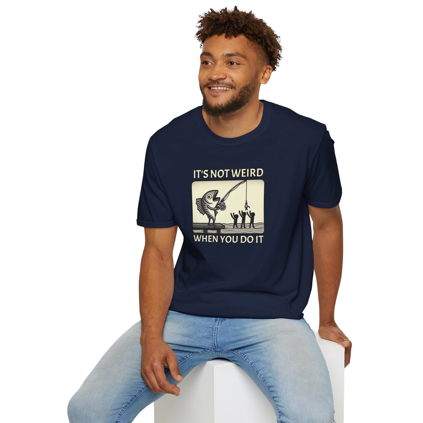 Fish Out of Water: Reeling in the Irony with Human Fishing Graphic T-shirt