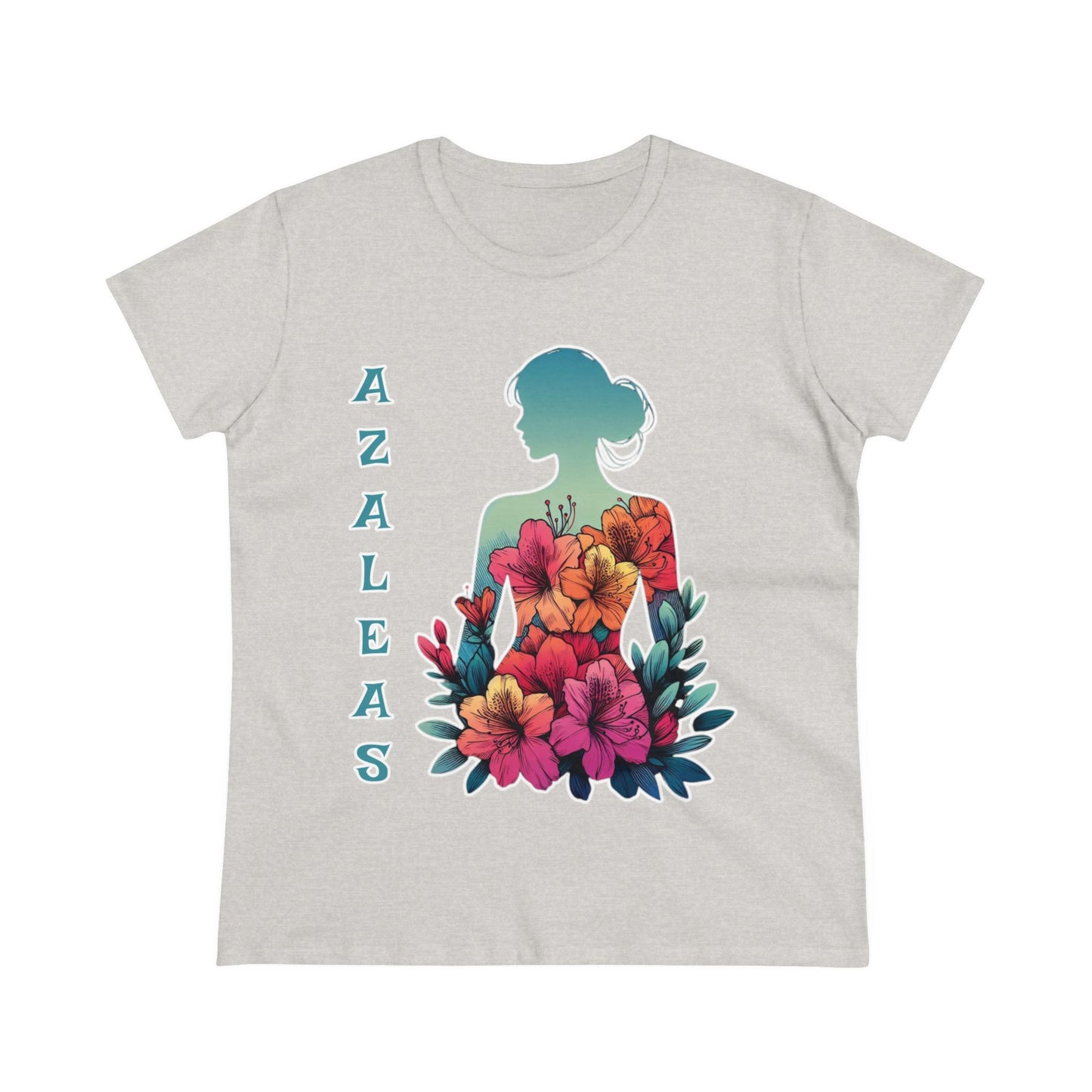 Azalea Whispers: Woman in Bloom, Midweight Cotton Tee