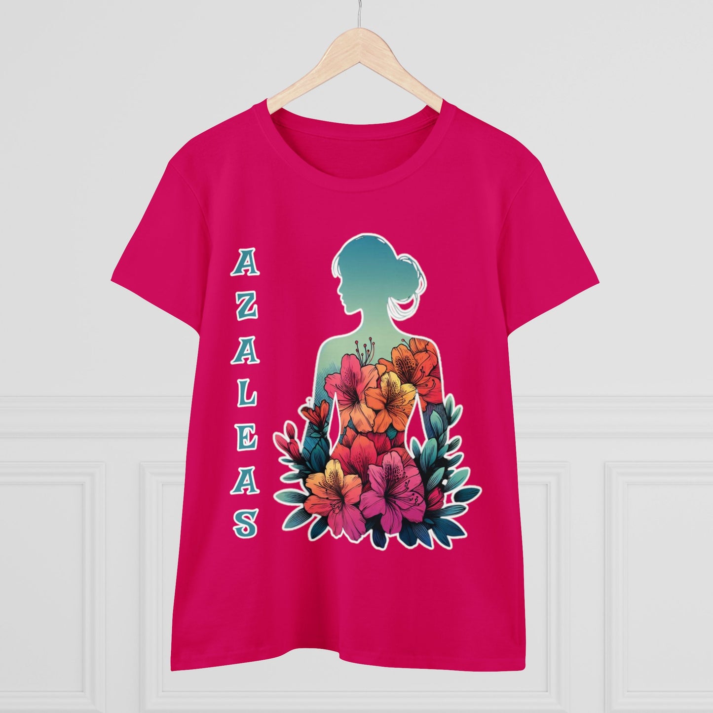 Azalea Whispers: Woman in Bloom, Midweight Cotton Tee