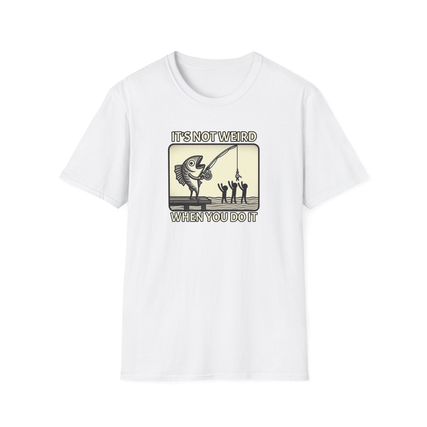 Fish Out of Water: Reeling in the Irony with Human Fishing Graphic T-shirt