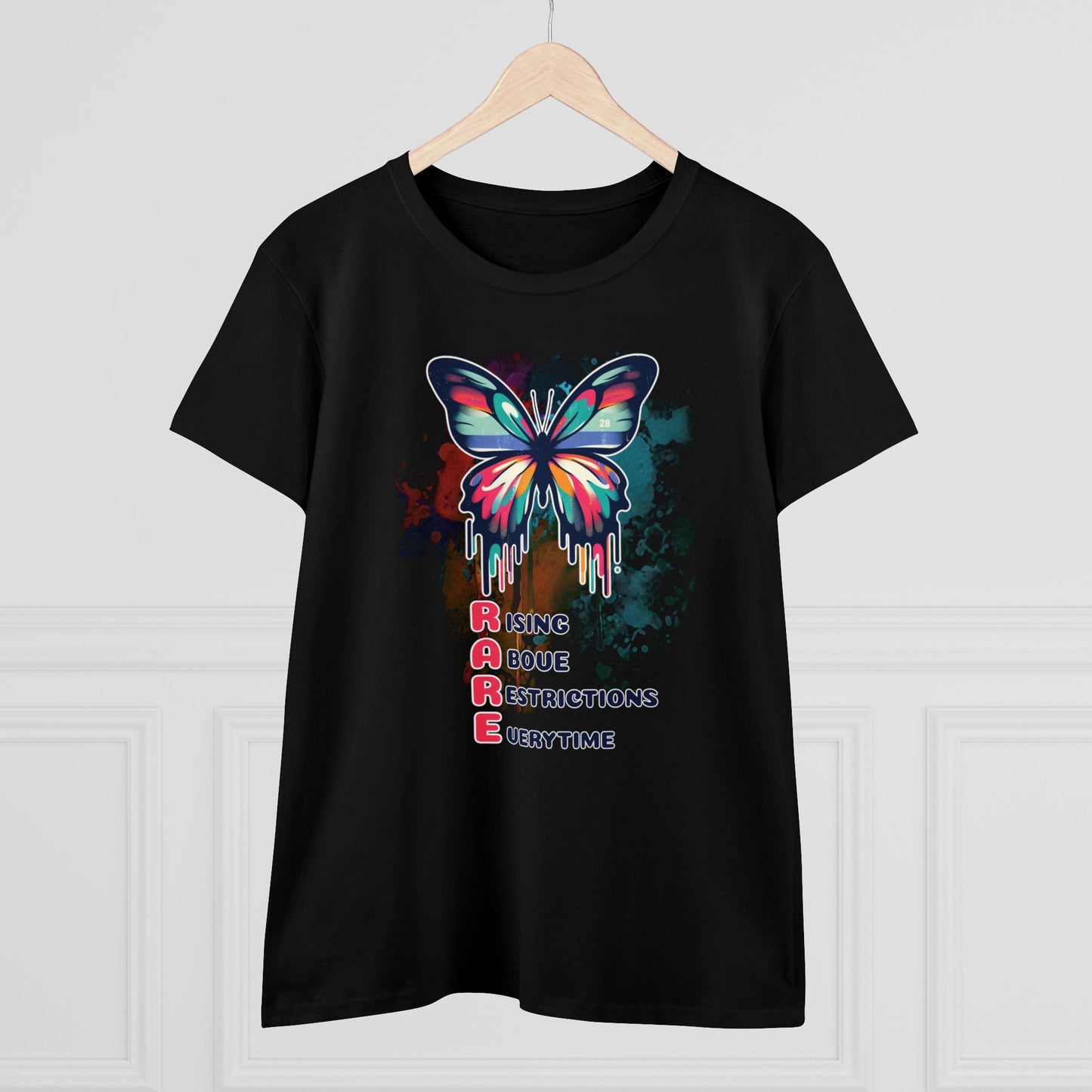 Fluttering Freedom: Women's Graphic T - RARE - Rising Above Restrictions Every Time