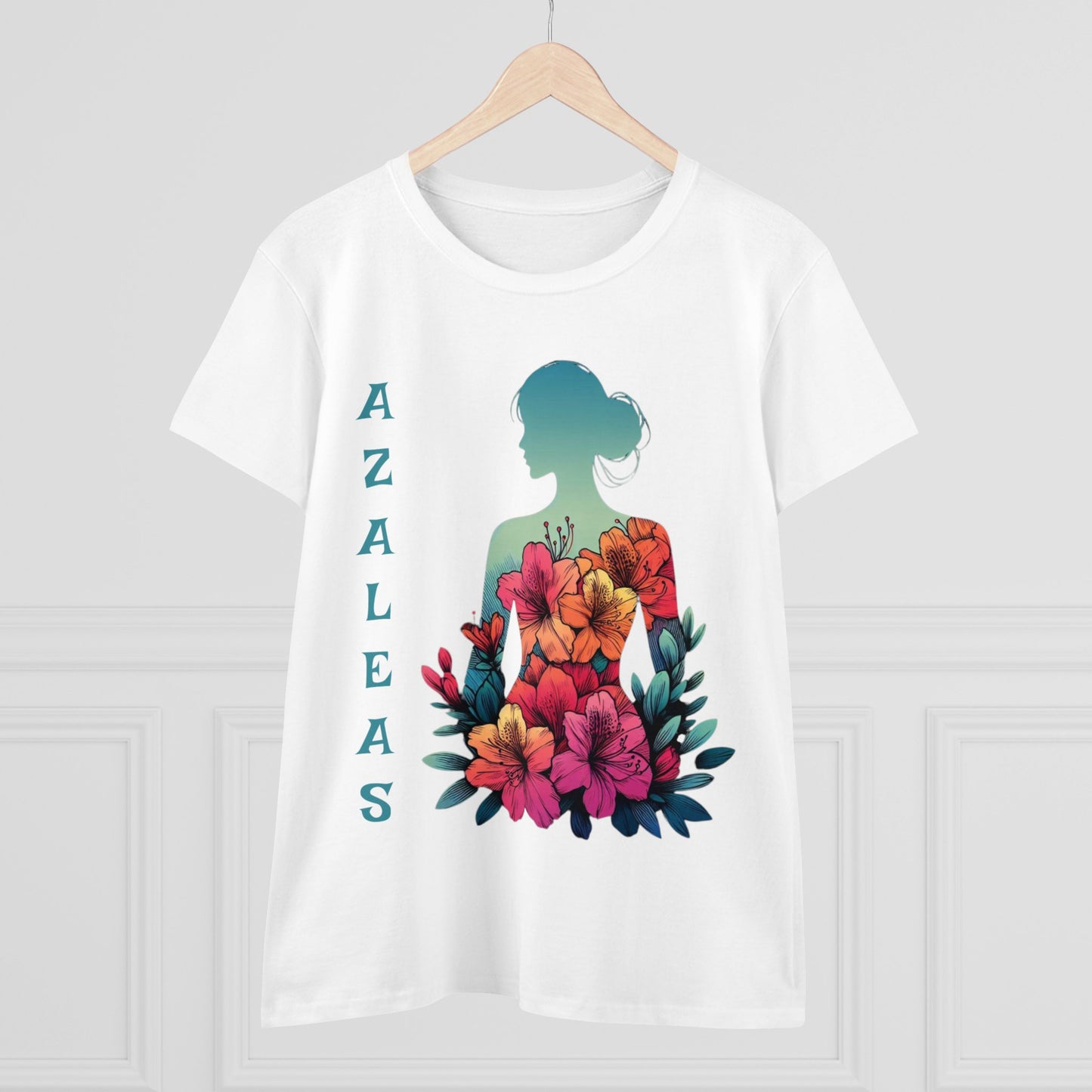 Azalea Whispers: Woman in Bloom, Midweight Cotton Tee