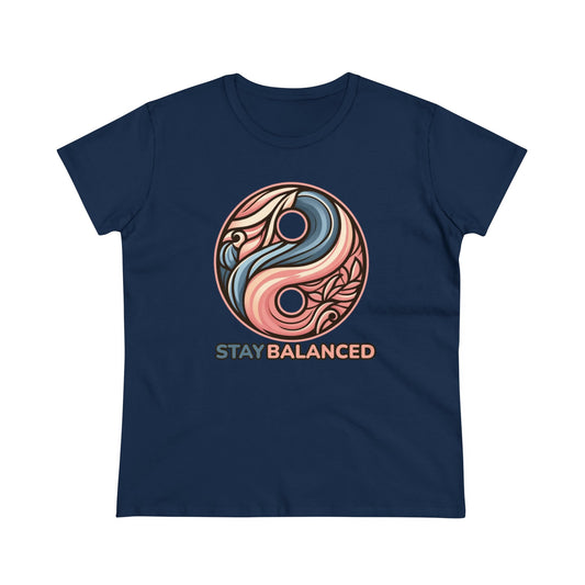 Women's Premium Harmony Threads: Embrace Equilibrium with 'Stay Balanced' Yin-Yang Tee
