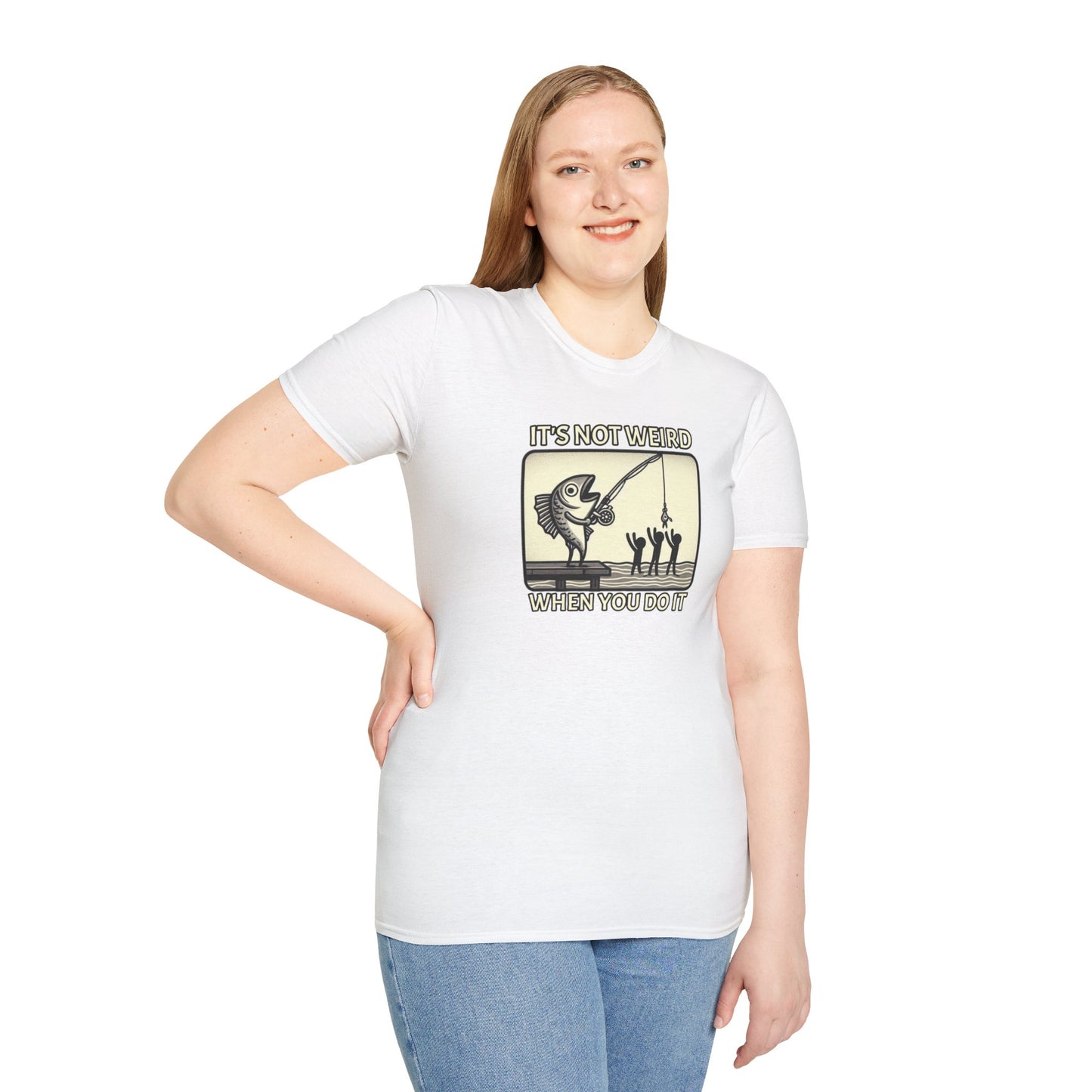 Fish Out of Water: Reeling in the Irony with Human Fishing Graphic T-shirt