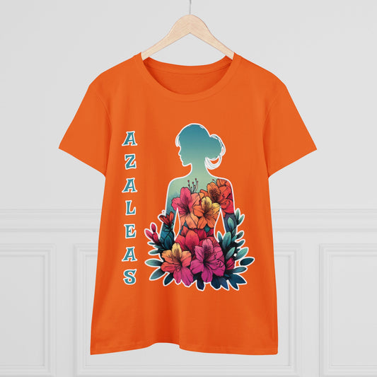 Azalea Whispers: Woman in Bloom, Midweight Cotton Tee