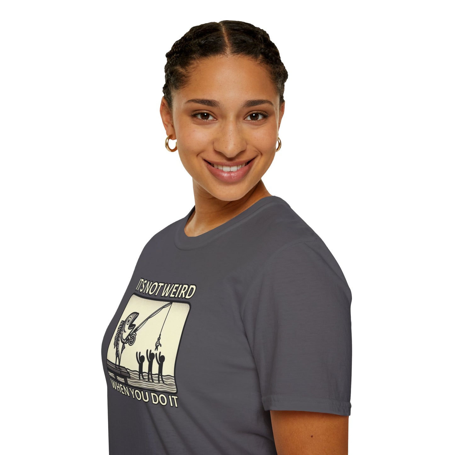 Fish Out of Water: Reeling in the Irony with Human Fishing Graphic T-shirt