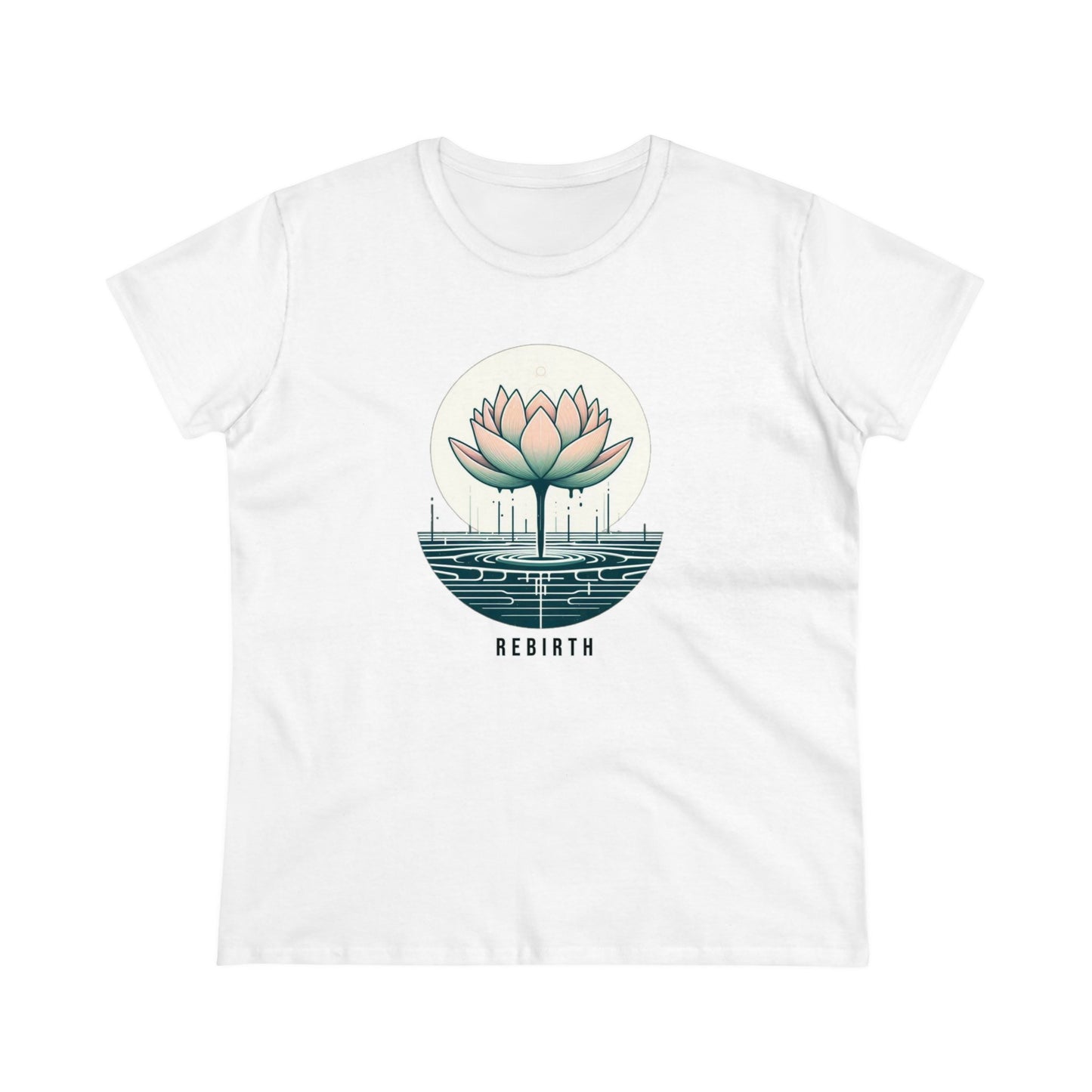 Blossoming Beauty, Women's Cotton Graphic T-Shirt with Lotus Flower Embrace and Rebirth Text