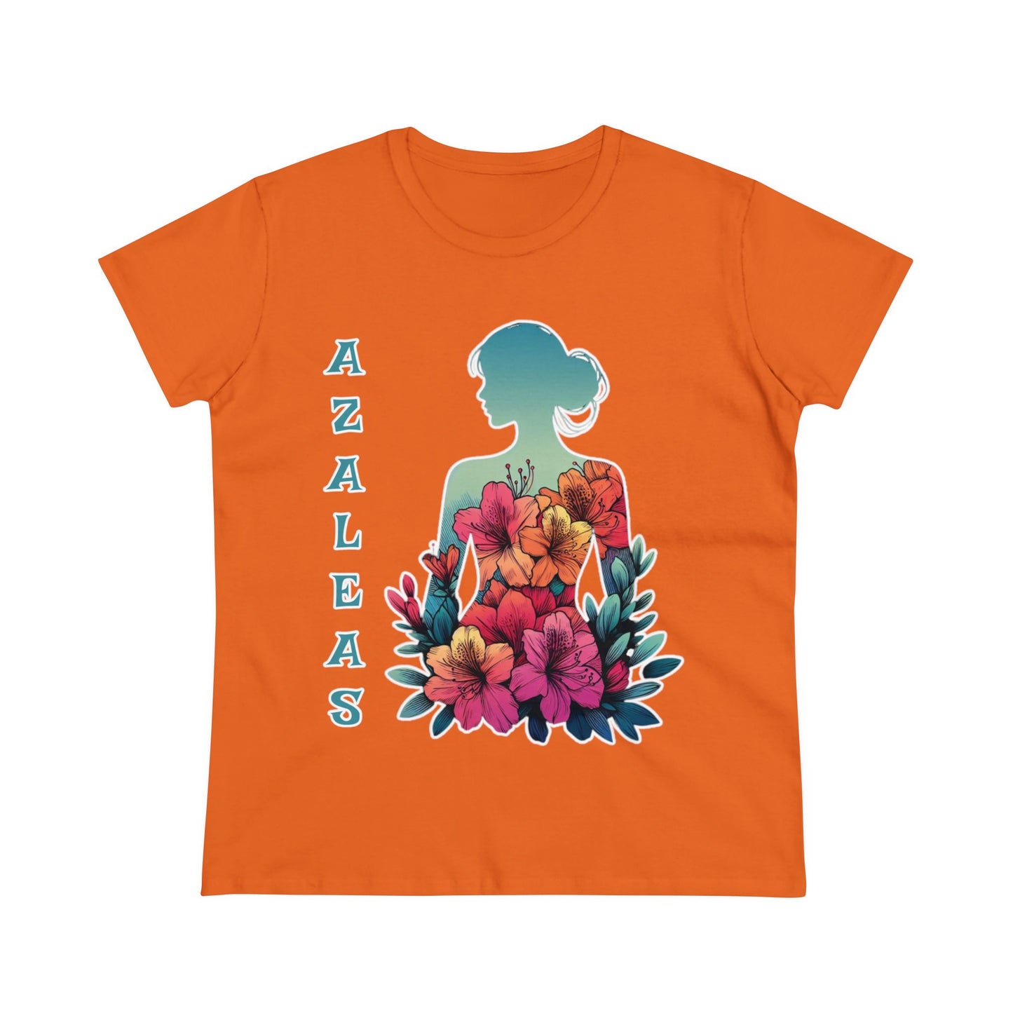 Azalea Whispers: Woman in Bloom, Midweight Cotton Tee