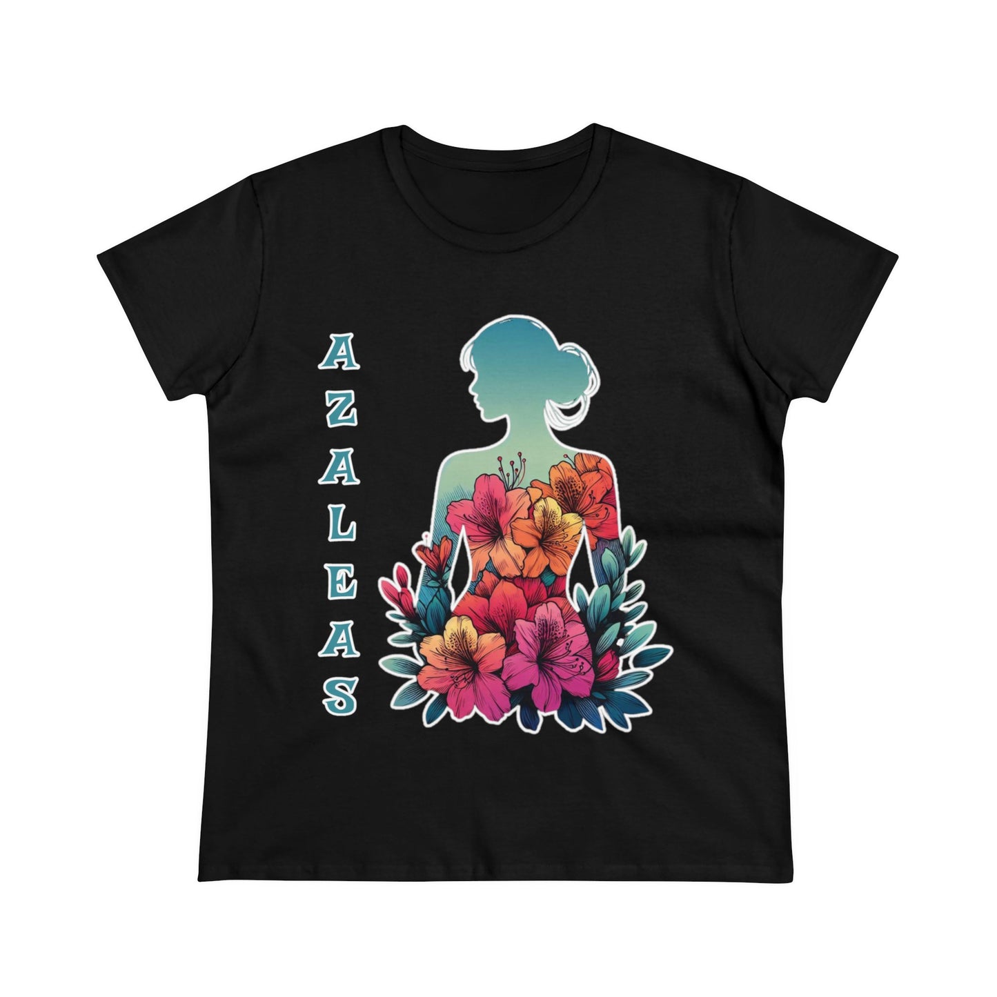 Azalea Whispers: Woman in Bloom, Midweight Cotton Tee