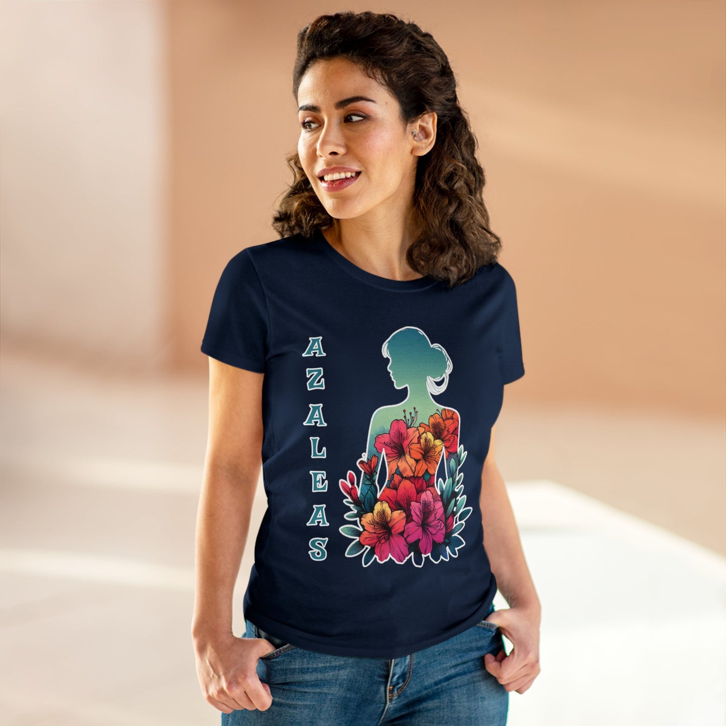 Azalea Whispers: Woman in Bloom, Midweight Cotton Tee