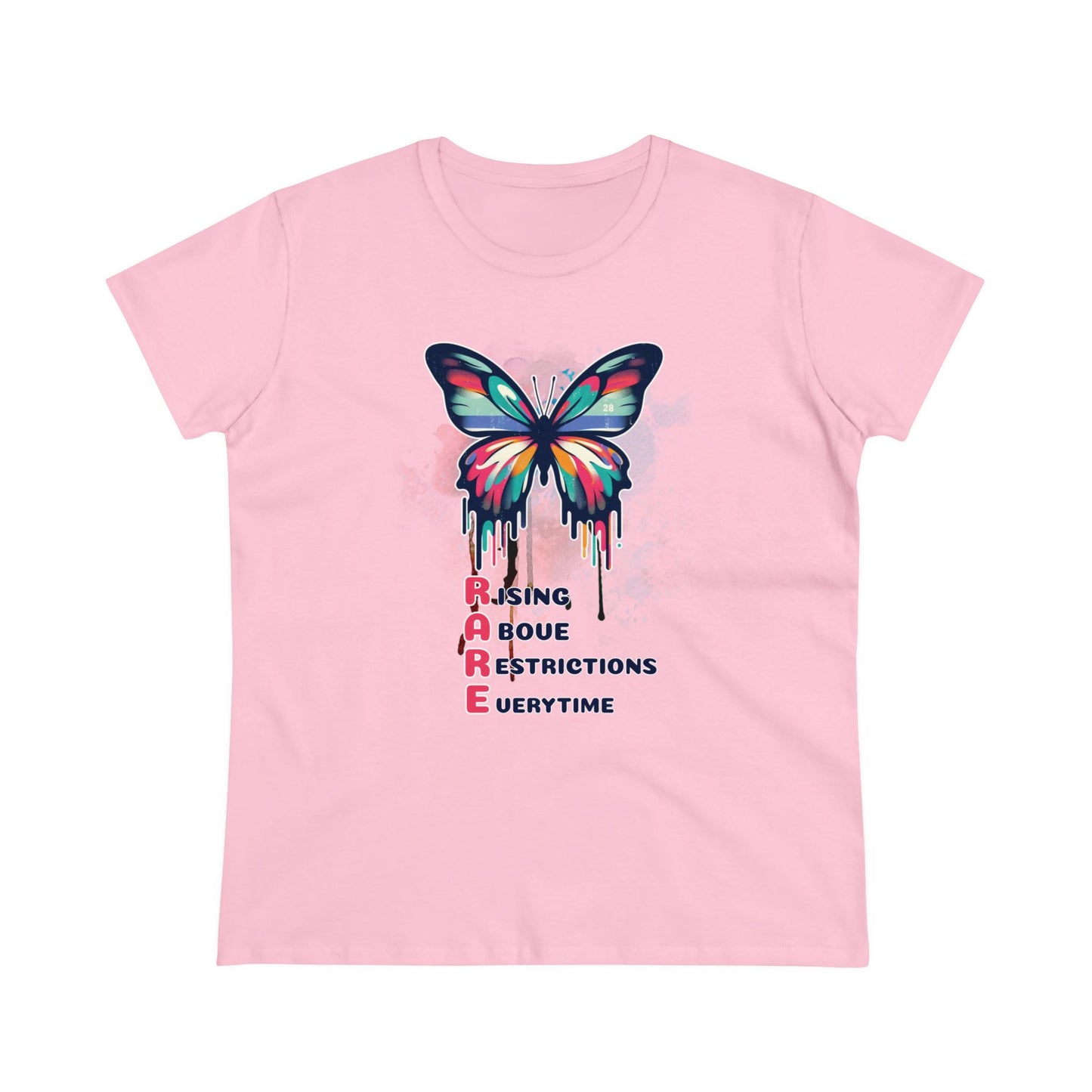 Fluttering Freedom: Women's Graphic T - RARE - Rising Above Restrictions Every Time