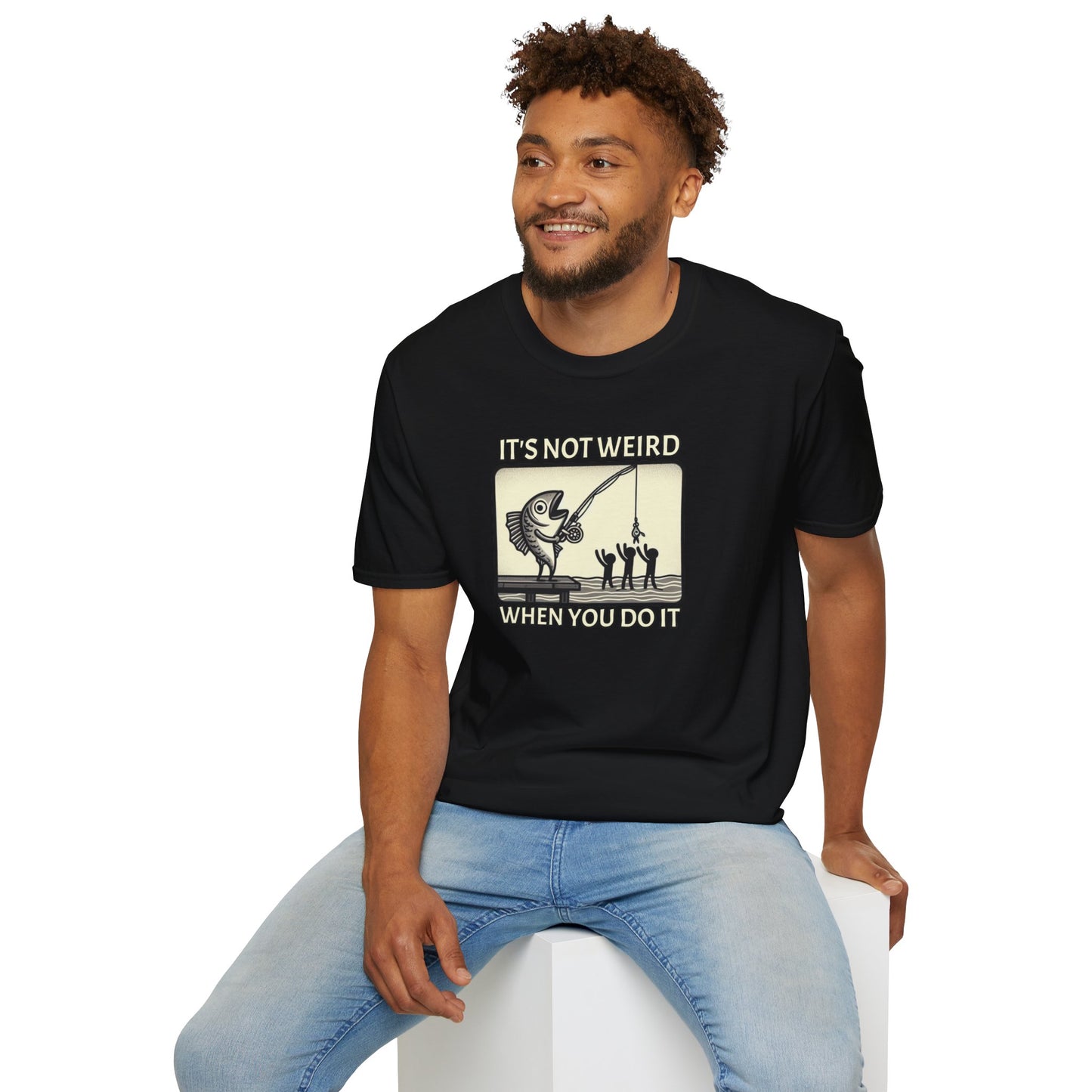 Fish Out of Water: Reeling in the Irony with Human Fishing Graphic T-shirt