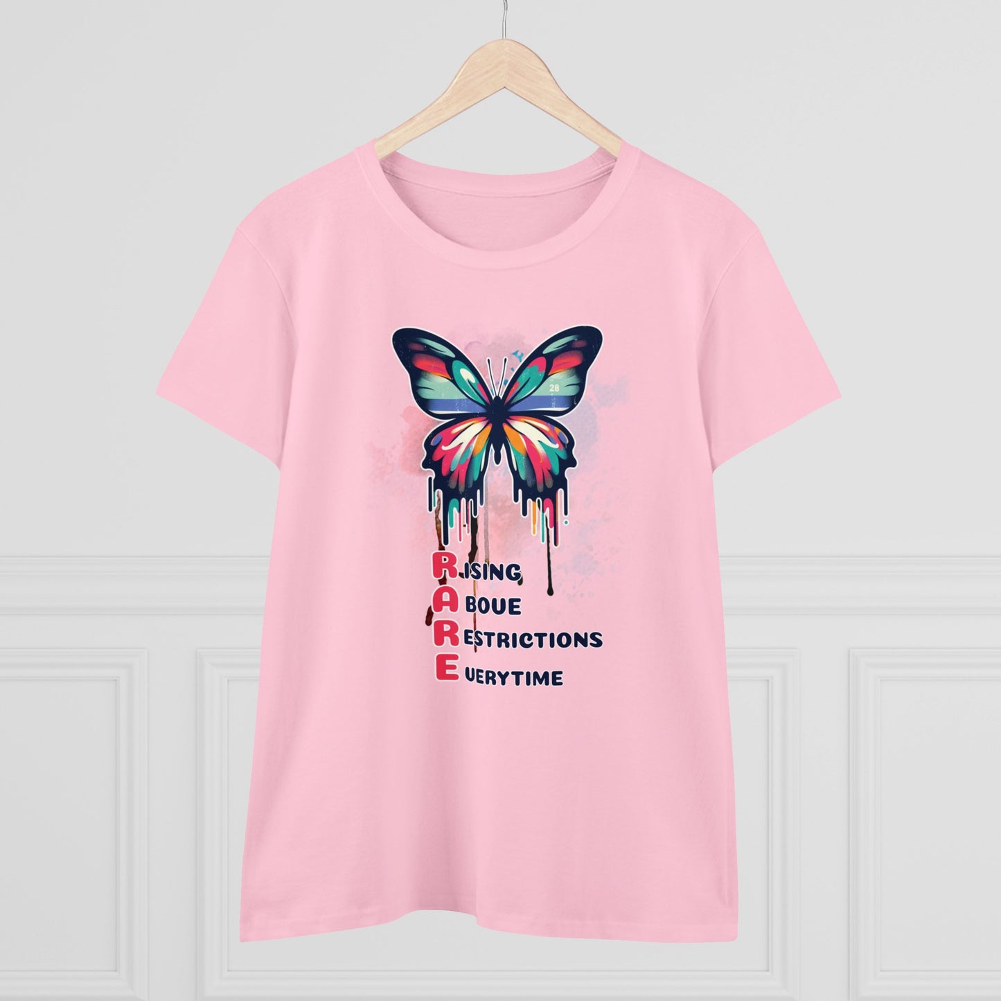 Fluttering Freedom: Women's Graphic T - RARE - Rising Above Restrictions Every Time