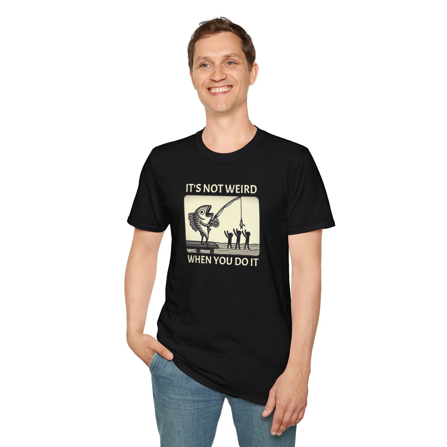 Fish Out of Water: Reeling in the Irony with Human Fishing Graphic T-shirt