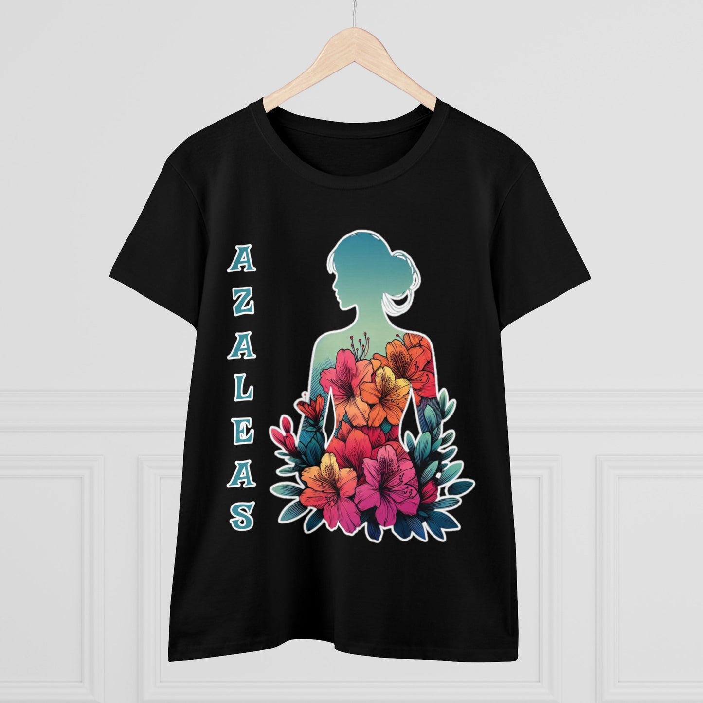 Azalea Whispers: Woman in Bloom, Midweight Cotton Tee