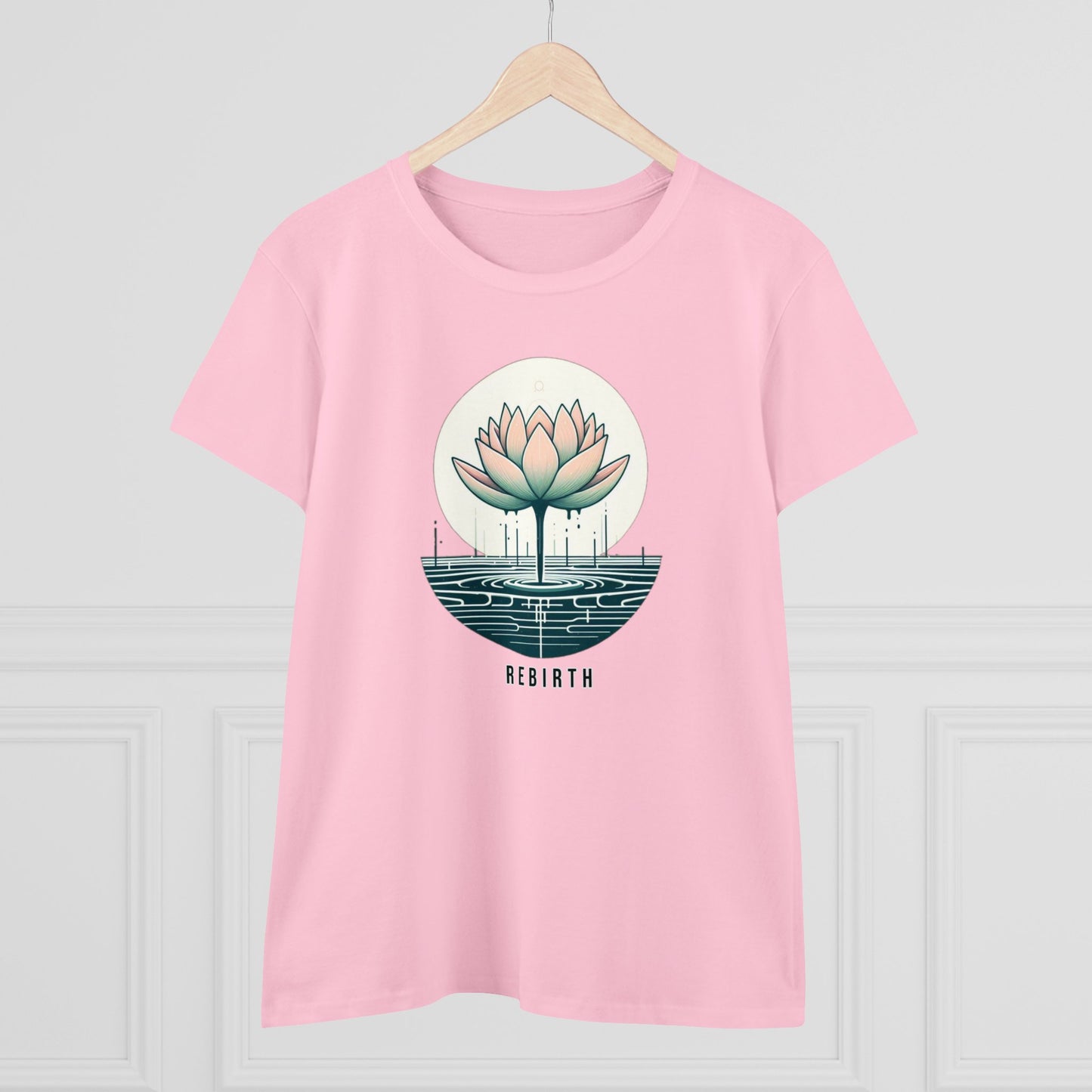 Blossoming Beauty, Women's Cotton Graphic T-Shirt with Lotus Flower Embrace and Rebirth Text