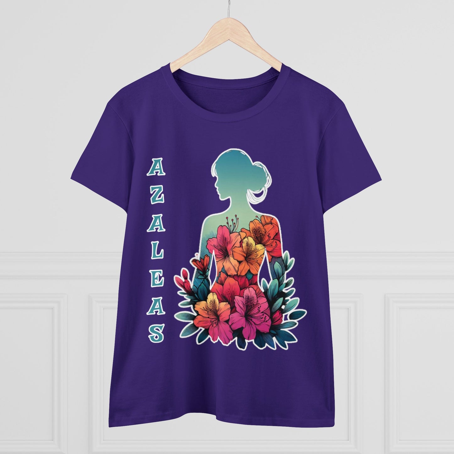 Azalea Whispers: Woman in Bloom, Midweight Cotton Tee