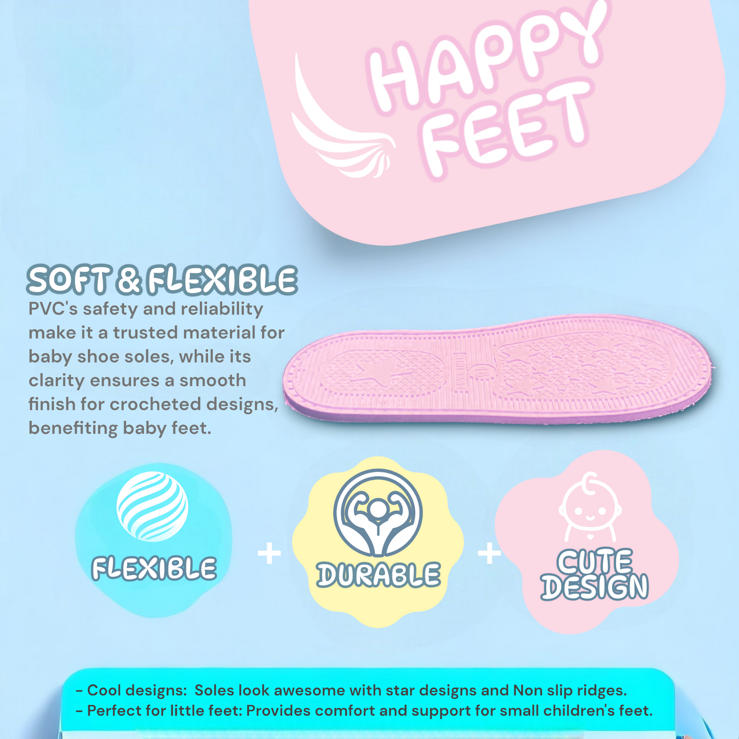 Ann G Baby Shoe Soles with holes for crocheting, Soft, flexible, nonslip, comfortable