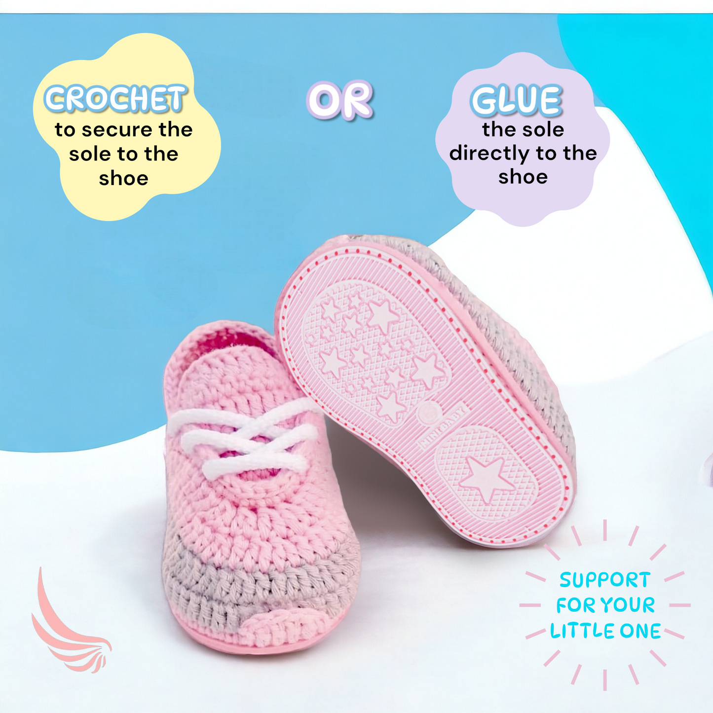 Ann G Baby Shoe Soles with holes for crocheting, Soft, flexible, nonslip, comfortable