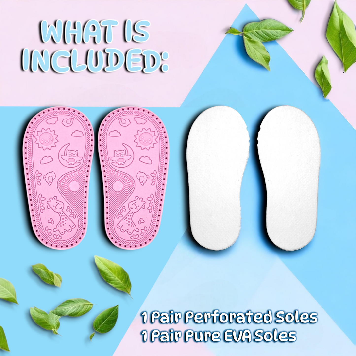 Ann G perforated Baby Shoe Soles with holes and Pure EVA inner soles for crocheting, Soft, flexible, nonslip, comfortable