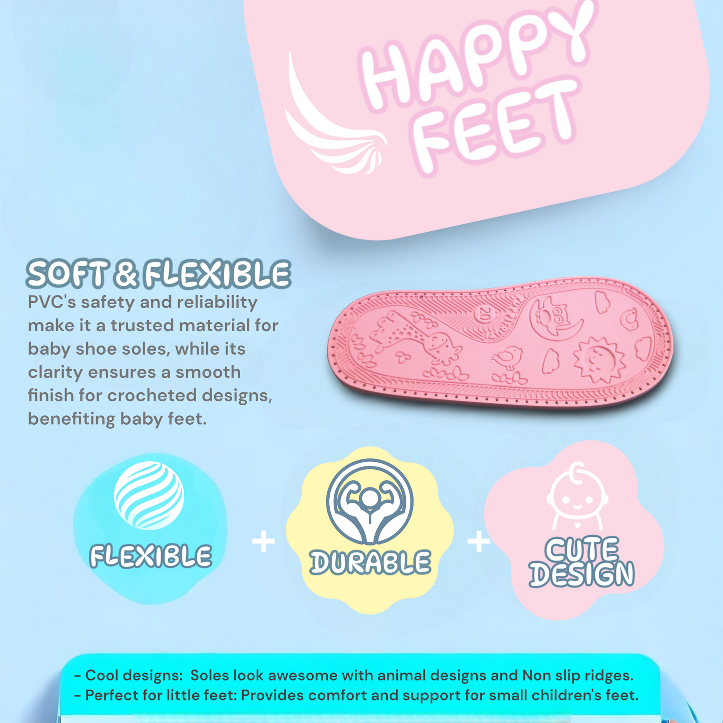 Ann G perforated Baby Shoe Soles with holes and Pure EVA inner soles for crocheting, Soft, flexible, nonslip, comfortable