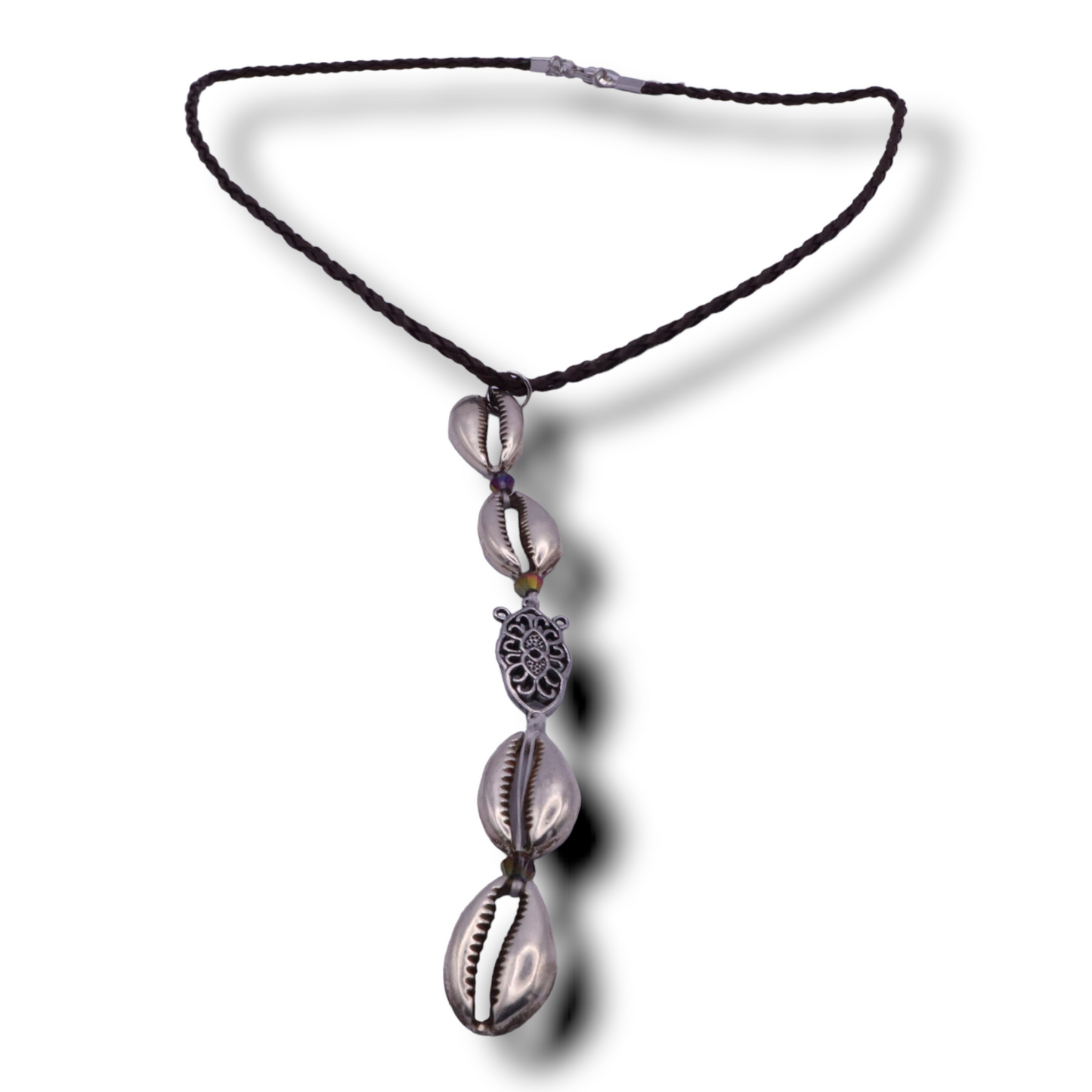 Metal Sea Shell with Brown Twine Necklace